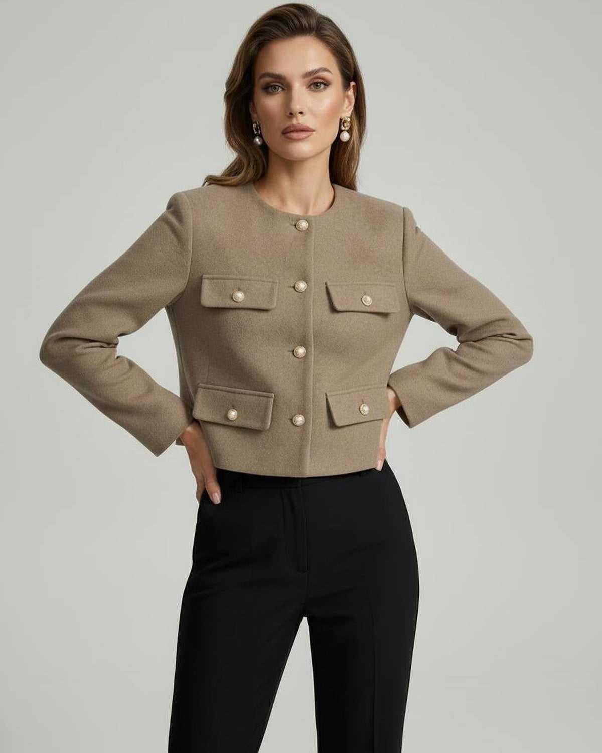 Beige Jacket, front view | Ramblion | SKU: CJ-58392-beige-L-4224,CJ-58392-beige-M-8358,CJ-58392-beige-S-7622,CJ-58392-beige-XL-8980,CJ-58392-beige-XS-9886
