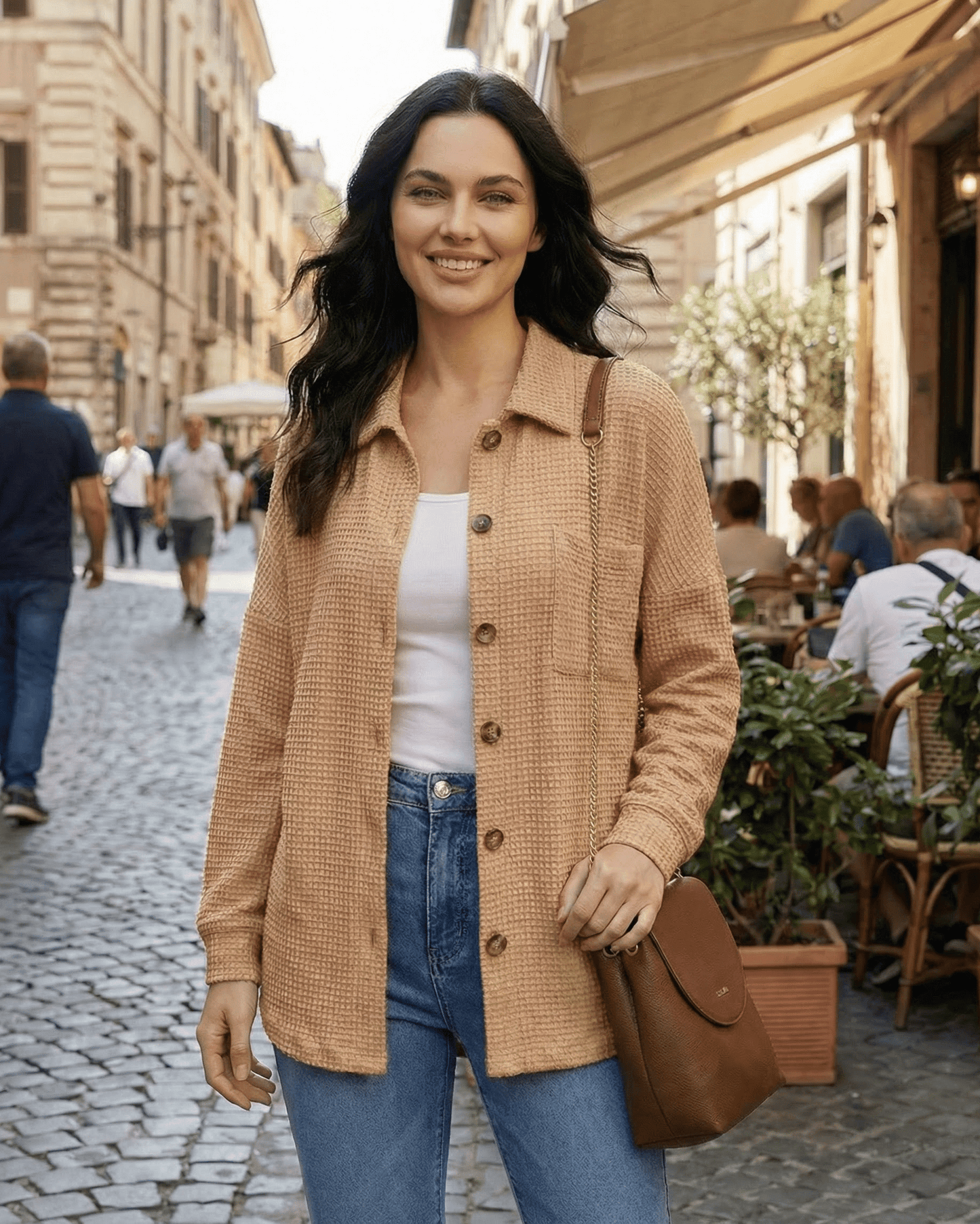 Beige Cotton Jacket, lifestyle shot | Ramblion | SKU: SJ-66314-beige-L-4940,SJ-66314-beige-M-3675,SJ-66314-beige-S-5553,SJ-66314-beige-XL-8096,SJ-66314-beige-XS-3201