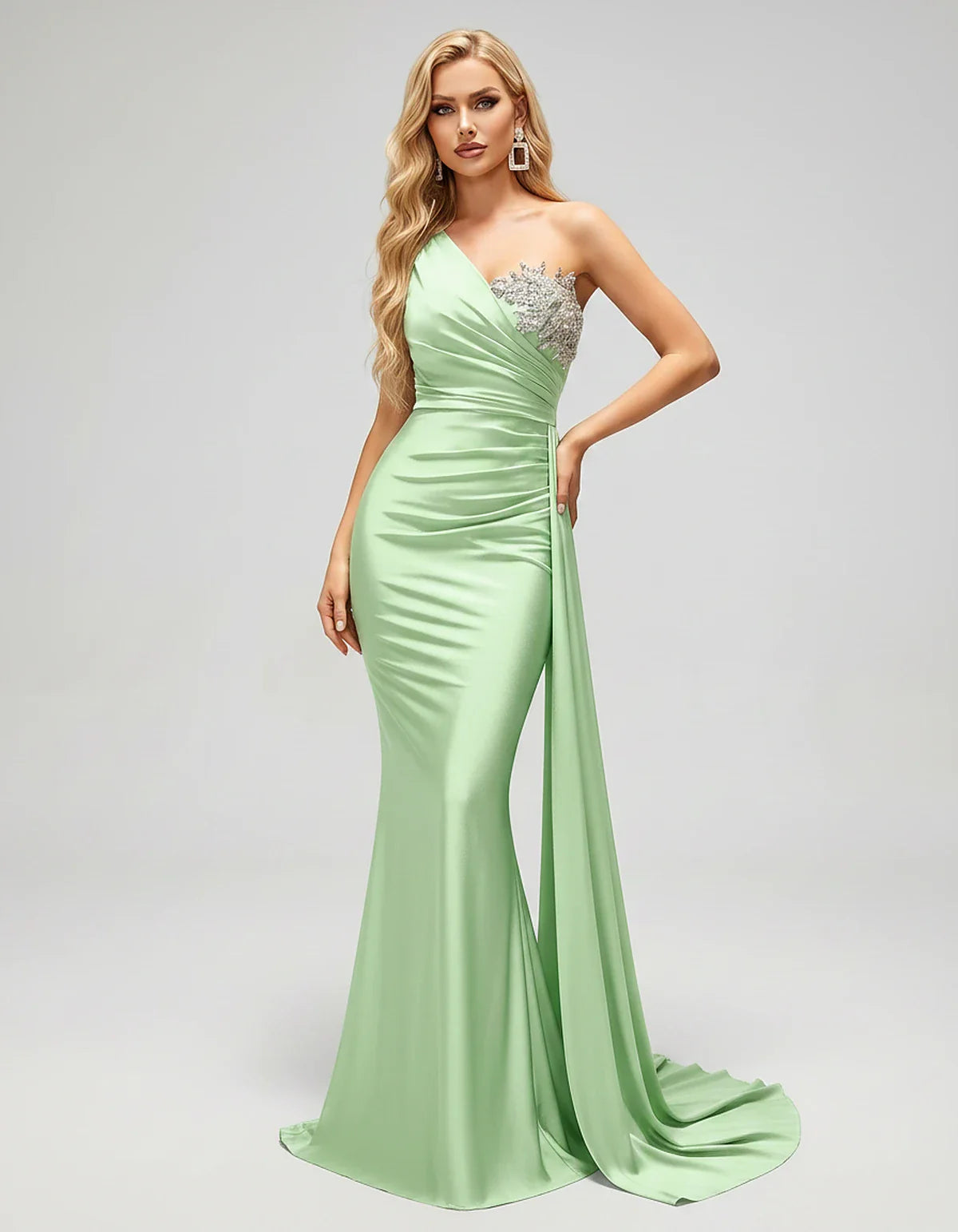 Satin Sleeveless One-Shoulder Mermaid Maxi Dress for Party, Cocktail, Evening, Wedding Guest, Bridesmaid & Summer Events, fro | SKU: AMD-583724916584271-MINT-L,AMD-583724916584271-MINT-M,AMD-583724916584271-MINT-S,AMD-583724916584271-MINT-XL,AMD-583724916584271-MINT-XS