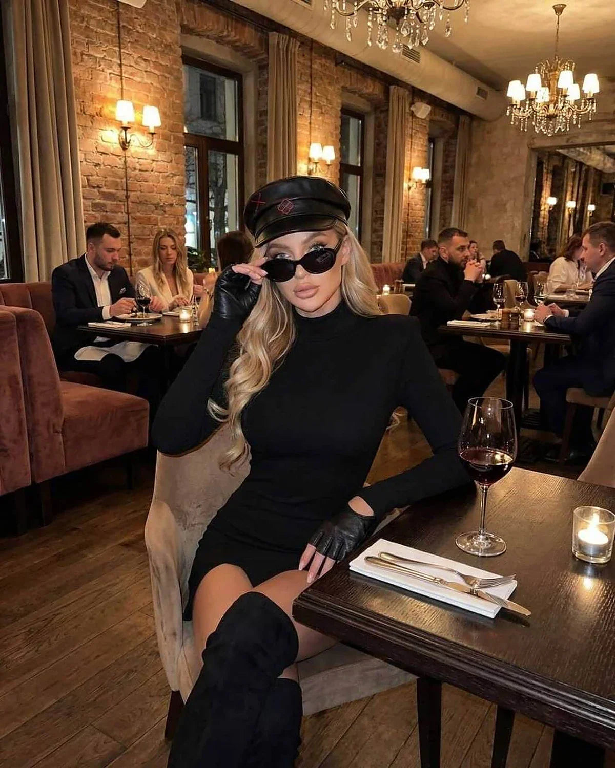 Black Faux leather Bodycon Turtle Neck Sleeveless Mini Dress | Evening Events & Cocktail Parties, lifestyle shot | Ramblion | SKU: OMD-739482615-black-L-2055,OMD-739482615-black-M-5222,OMD-739482615-black-S-5211,OMD-739482615-black-XL-7034,OMD-739482615-black-XS-2242