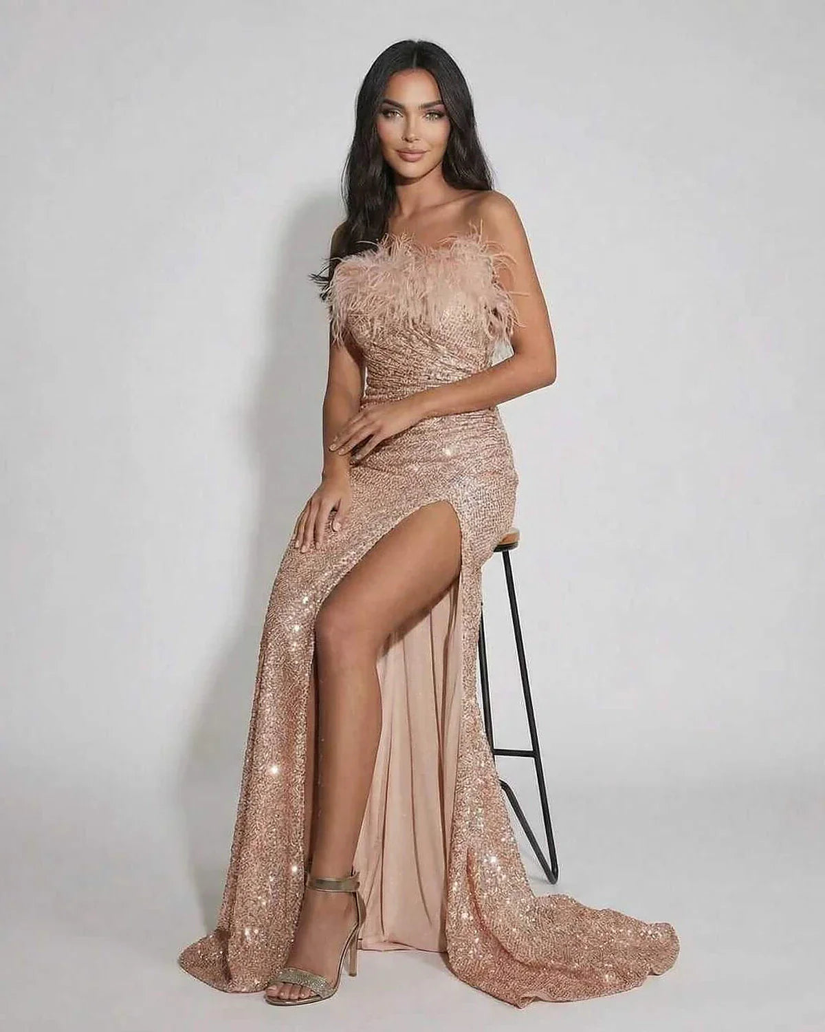 Blush Gown Round Neck Sleeveless Maxi Dress | Prom & Celebrations, front view | Ramblion | SKU: BLD-38176-blush-L-6936,BLD-38176-blush-M-8824,BLD-38176-blush-S-2918,BLD-38176-blush-XL-7691,BLD-38176-blush-XS-8556