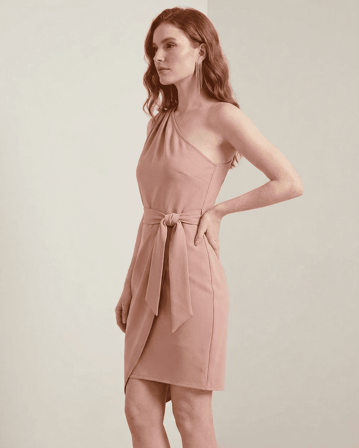 Pink Satin Bodycon Asymmetric Sleeveless Mini Dress | Formal Occasions, Cocktail Hour & Weekend Wear, side view | Ramblion | SKU: LMD-48291-pink-L-5563,LMD-48291-pink-M-3411,LMD-48291-pink-S-6658,LMD-48291-pink-XL-992,LMD-48291-pink-XS-8349