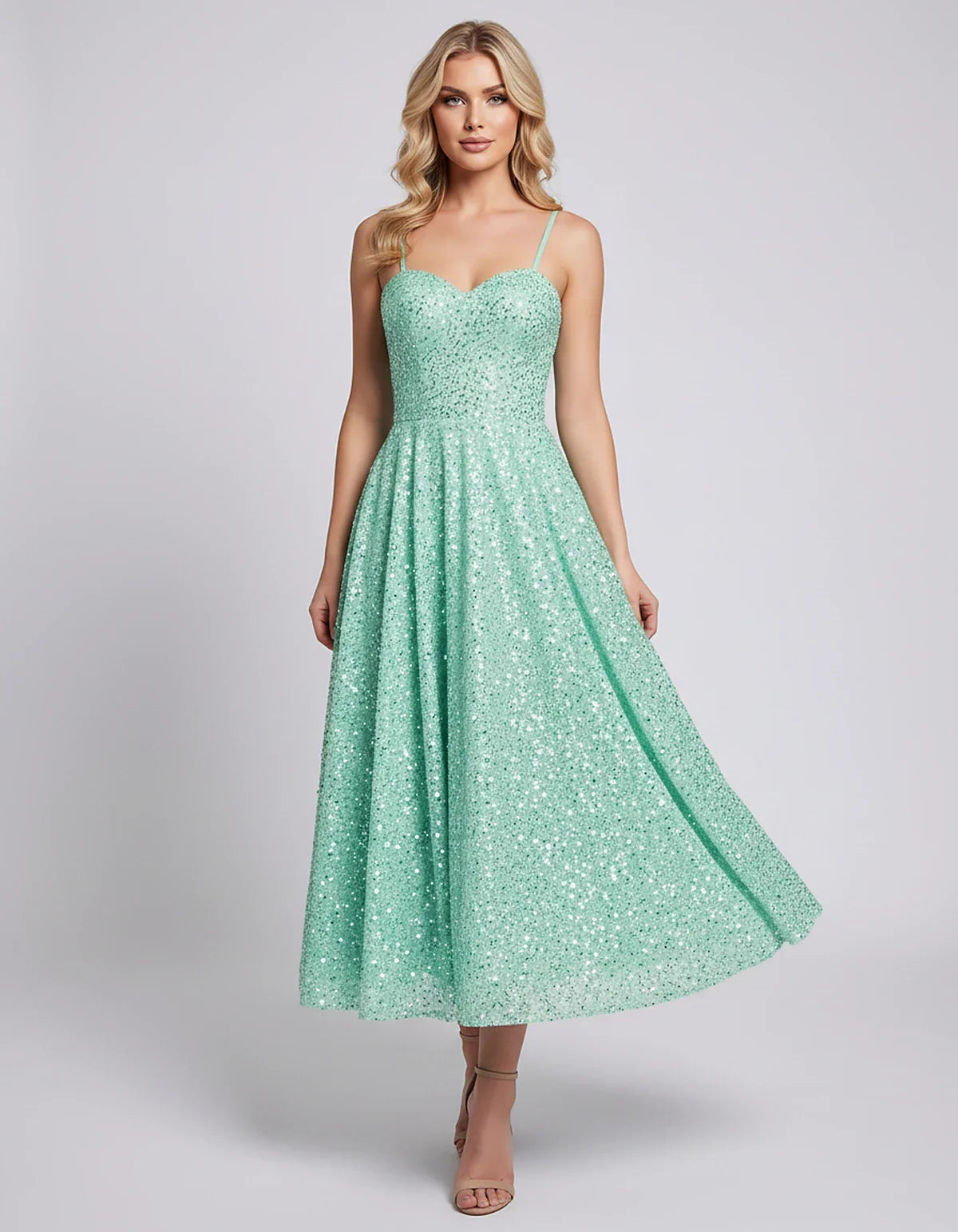 Sequin Spaghetti Strap Sweetheart A-Line Midi Dress with Pockets for Party, Cocktail, Evening, Wedding Guest, Graduation & Su | SKU: CLD-739582046193857-MINT-L,CLD-739582046193857-MINT-M,CLD-739582046193857-MINT-S,CLD-739582046193857-MINT-XL,CLD-739582046193857-MINT-XS