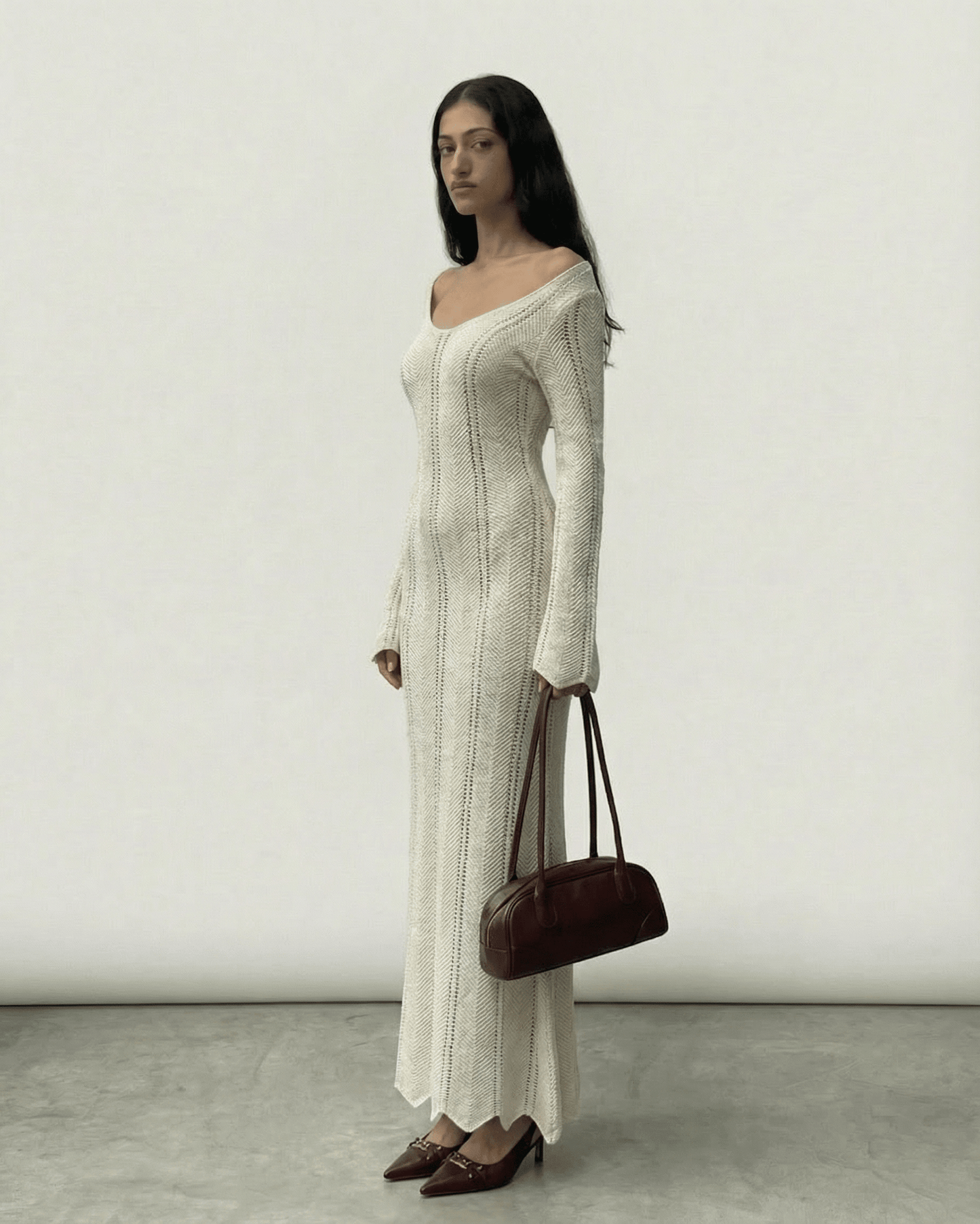 Ivory Cotton Bodycon V-Neck Sleeveless Maxi Dress | Wedding Guest, side view | Ramblion | SKU: EMD-58241-ivory-L-665,EMD-58241-ivory-M-9681,EMD-58241-ivory-S-4775,EMD-58241-ivory-XL-1847,EMD-58241-ivory-XS-2750