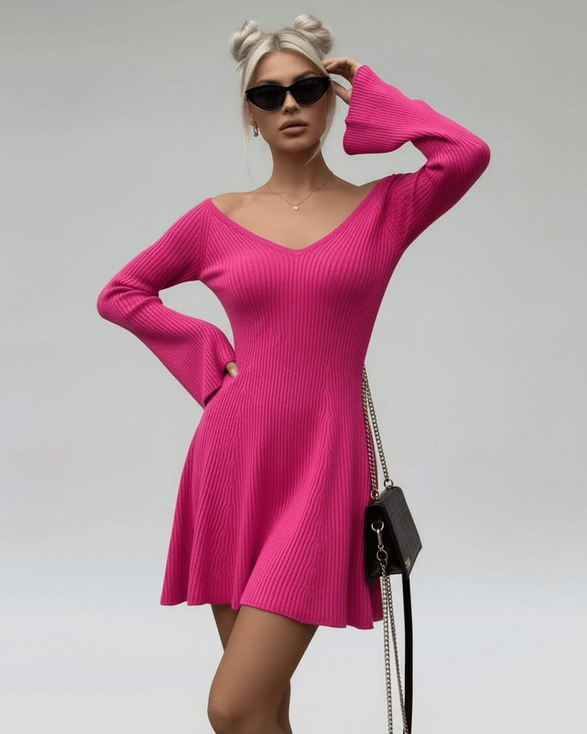 Pink A-line V-Neck Sleeveless Mini Dress | Gala Nights, Cocktail Hour, Everyday Wear & Casual Wear, front view | Ramblion | SKU: FMD-582739111-pink-L-6805,FMD-582739111-pink-M-1196,FMD-582739111-pink-S-4315,FMD-582739111-pink-XL-9138,FMD-582739111-pink-XS-5836