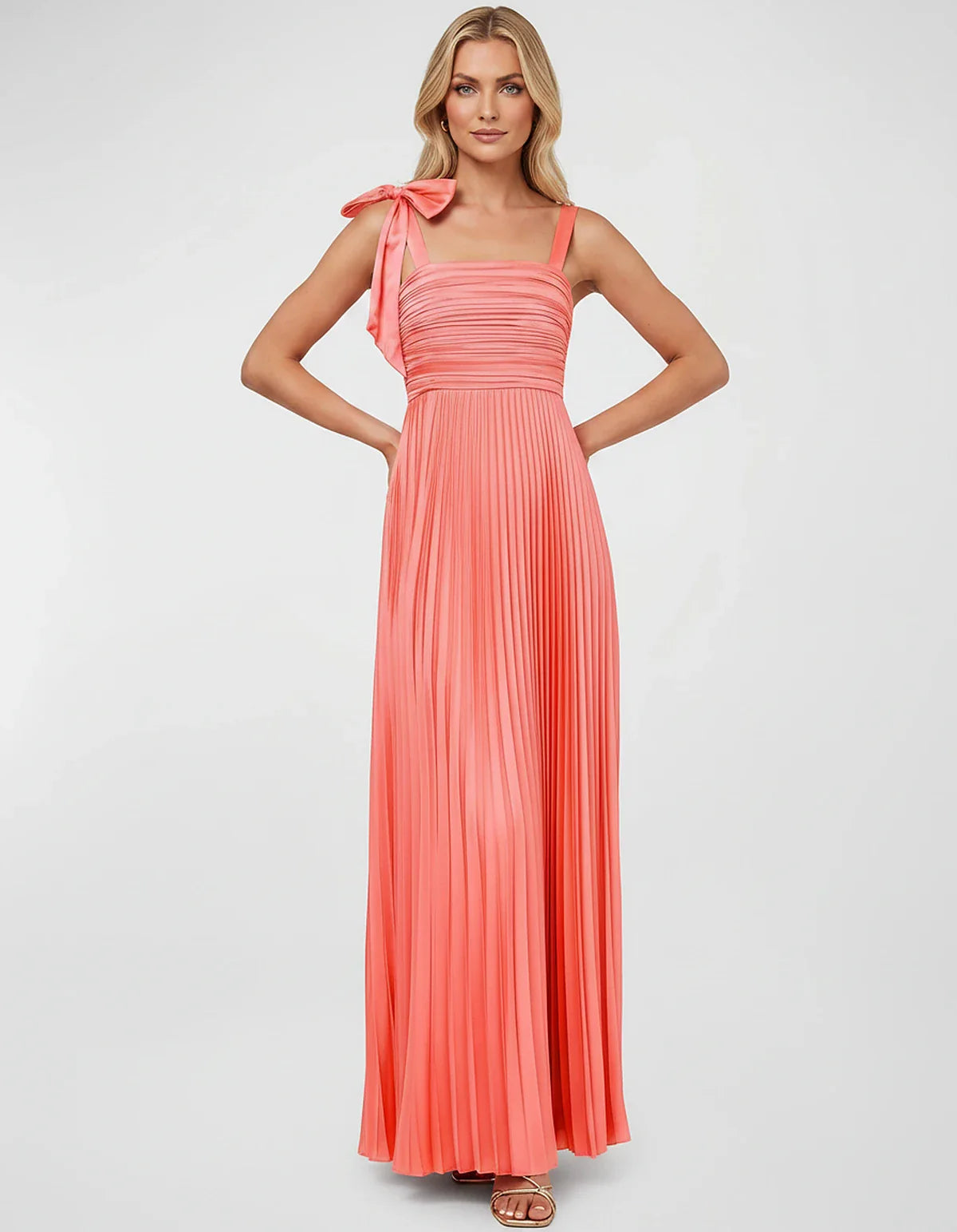 Satin-Feel Sleeveless Square Neck Empire Waist Pleated Maxi Dress for Party, Cocktail, Evening, Wedding Guest & Summer Events | SKU: VMD-583741920684157-MINT-L,VMD-583741920684157-MINT-M,VMD-583741920684157-MINT-S,VMD-583741920684157-MINT-XL,VMD-583741920684157-MINT-XS