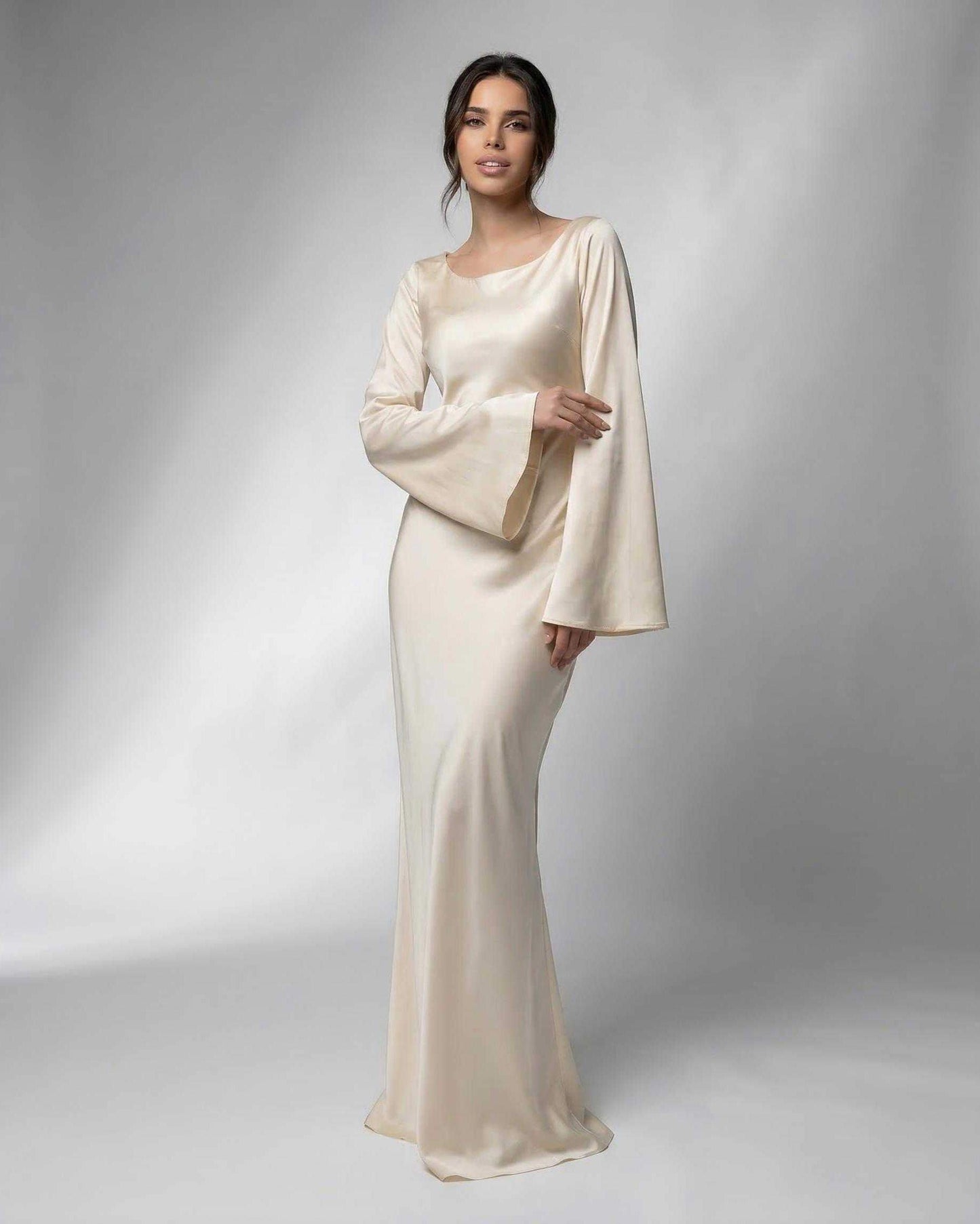 Cream Satin Bodycon Boat Neck Sleeveless Maxi Dress | Formal Events & Cocktail Parties, front view | Ramblion | SKU: LMD-371849205-cream-L-5758,LMD-371849205-cream-M-7473,LMD-371849205-cream-S-3643,LMD-371849205-cream-XL-6825,LMD-371849205-cream-XS-5572