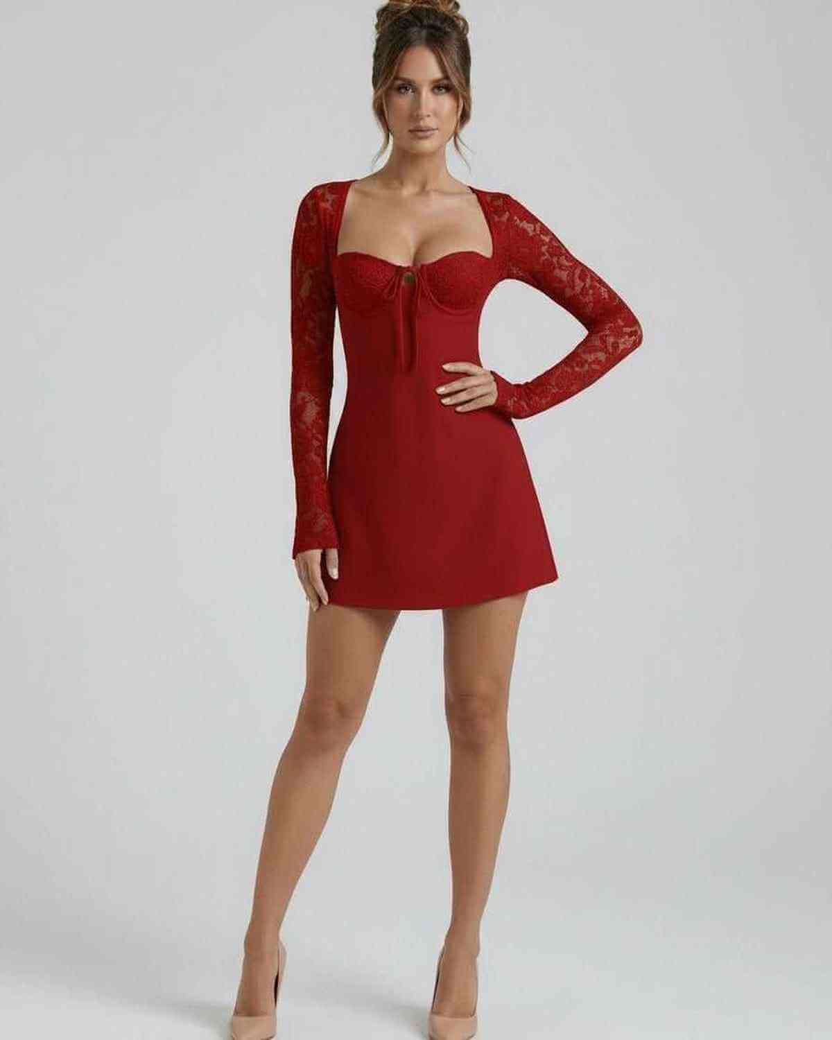 Red Satin Bodycon Square Neck Sleeveless Mini Dress | Black-Tie Events & Weekend Wear, front view | Ramblion | SKU: SLD-764221-red-L-9930,SLD-764221-red-M-2587,SLD-764221-red-S-5002,SLD-764221-red-XL-9475,SLD-764221-red-XS-6147