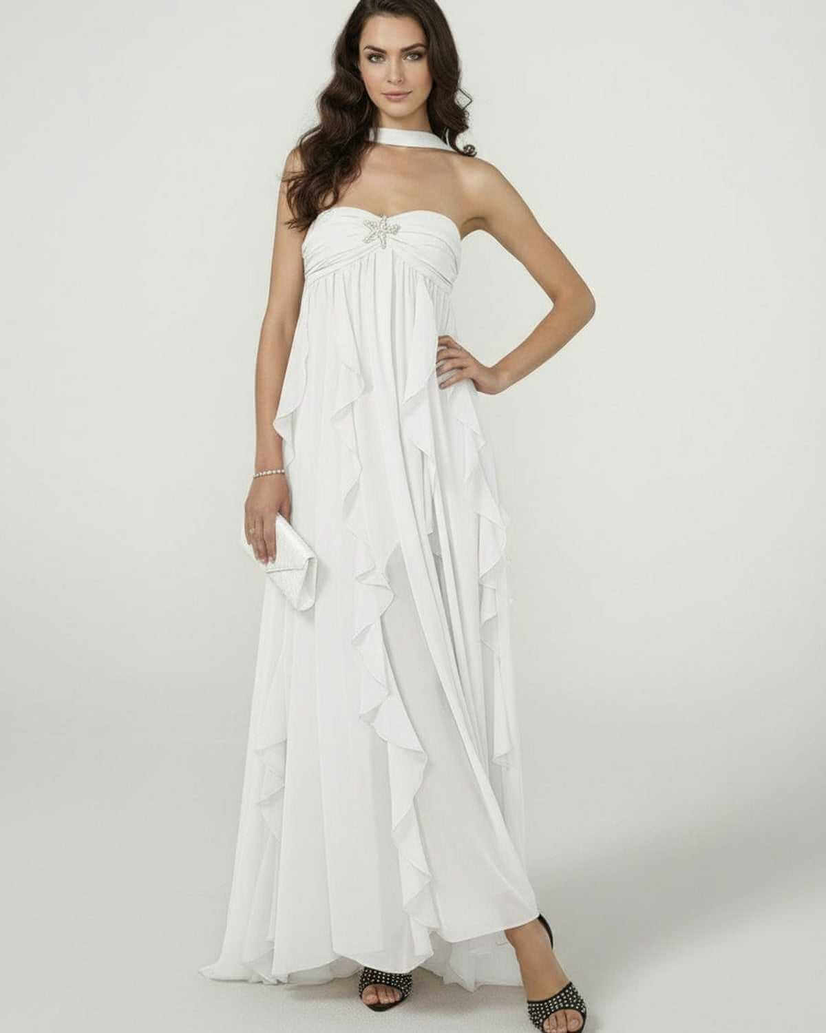 White Cotton Wrap Strapless Maxi Dress | Prom, Cocktail Parties & Daily Wear, front view | Ramblion | SKU: CLX-829374651-white-L-442,CLX-829374651-white-M-9364,CLX-829374651-white-S-3426,CLX-829374651-white-XL-4251,CLX-829374651-white-XS-3586