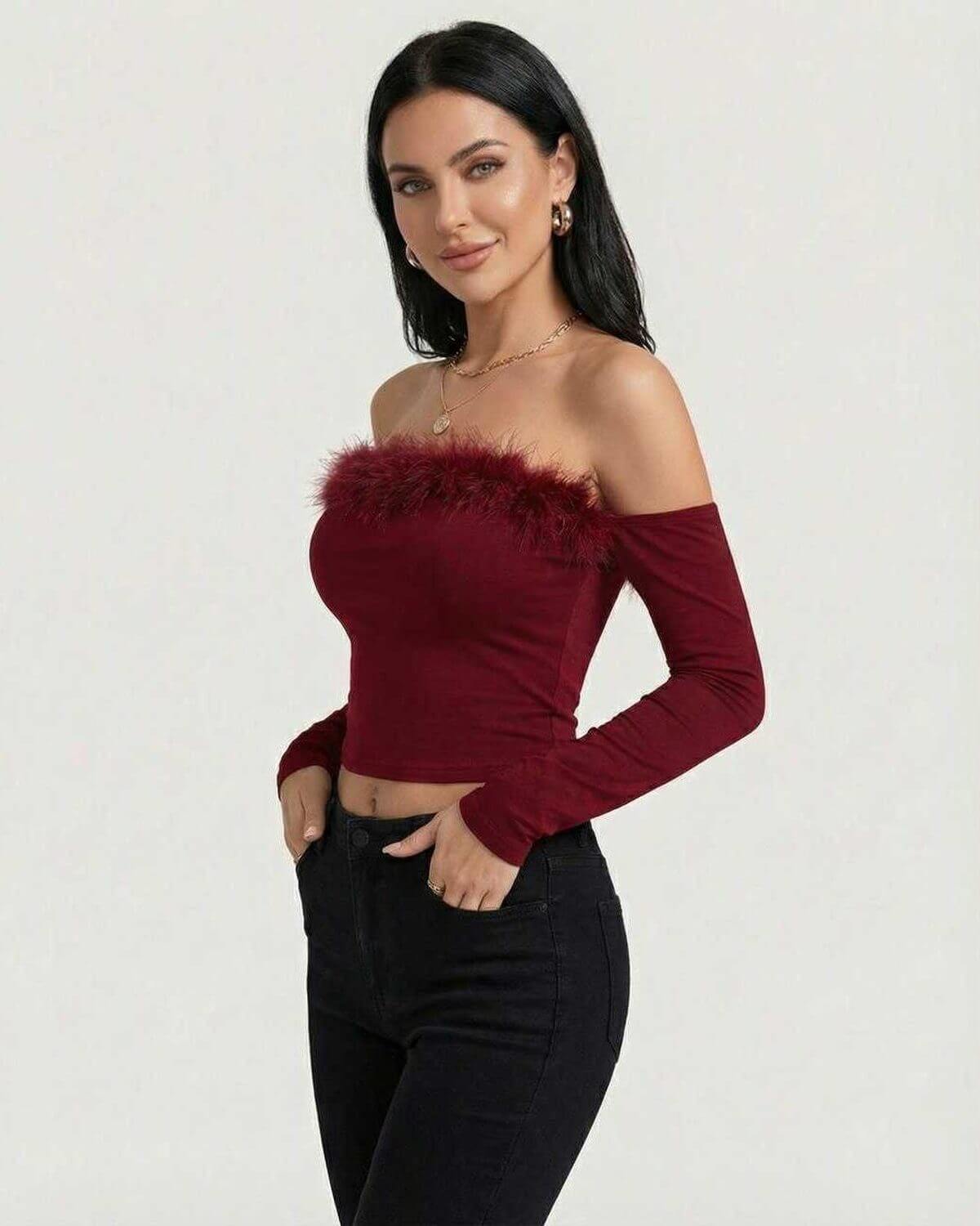 Burgundy Cotton Top, side view | Ramblion | SKU: VT-59384-burgundy-L-7473,VT-59384-burgundy-M-7499,VT-59384-burgundy-S-6954,VT-59384-burgundy-XL-7382,VT-59384-burgundy-XS-2712