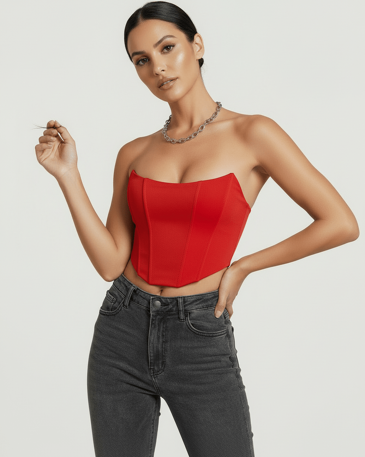Red Velvet Strapless Set, front view | Ramblion | SKU: SCT-58493-red-L-3427,SCT-58493-red-M-3233,SCT-58493-red-S-6326,SCT-58493-red-XL-6263,SCT-58493-red-XS-3927