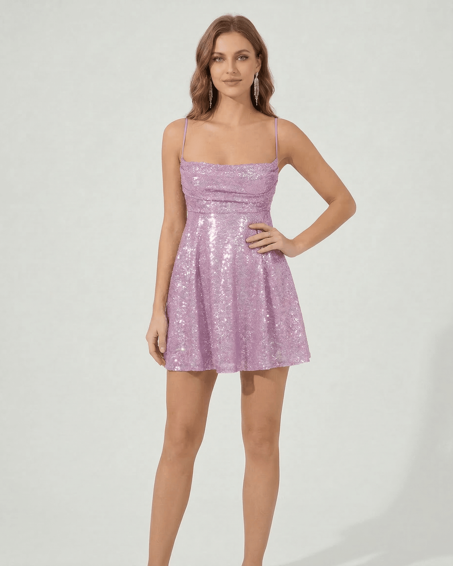 Lilac Satin A-line Square Neck Sleeveless Mini Dress | Formal Occasions, Cocktail Hour, Daily Wear & Casual Wear, front view | SKU: AMD-359172648-lilac-L-1467,AMD-359172648-lilac-M-5307,AMD-359172648-lilac-S-7702,AMD-359172648-lilac-XL-9350,AMD-359172648-lilac-XS-2714