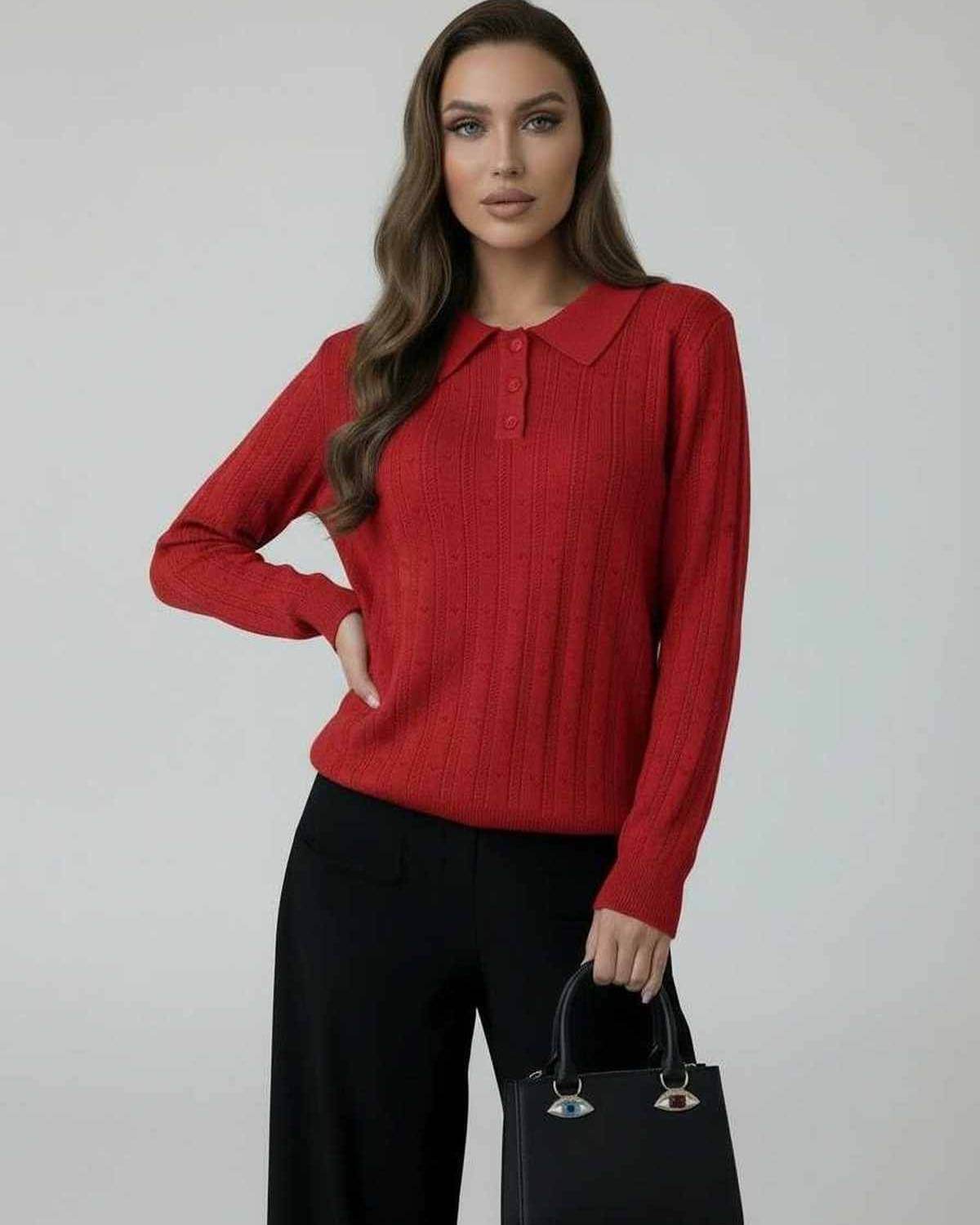 Red Cotton Sweater, front view | Ramblion | SKU: SS-284617509-red-L-9910,SS-284617509-red-M-6000,SS-284617509-red-S-7250,SS-284617509-red-XL-7922,SS-284617509-red-XS-6778