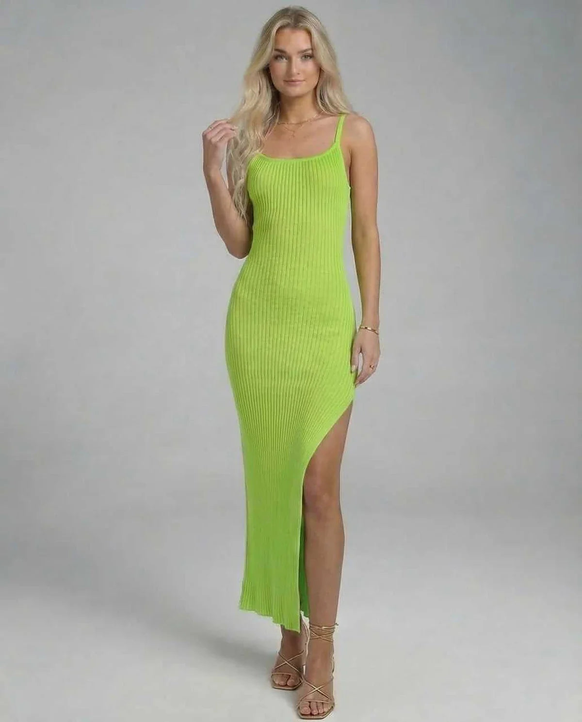 Green Slip Round Neck Sleeveless Midi Dress | Formal Events, Cocktail Hour, Guest of Wedding & Everyday Wear, front view | Ra | SKU: LMD-973845216-lime-L-4263,LMD-973845216-lime-M-8729,LMD-973845216-lime-S-6311,LMD-973845216-lime-XL-3044,LMD-973845216-lime-XS-1876
