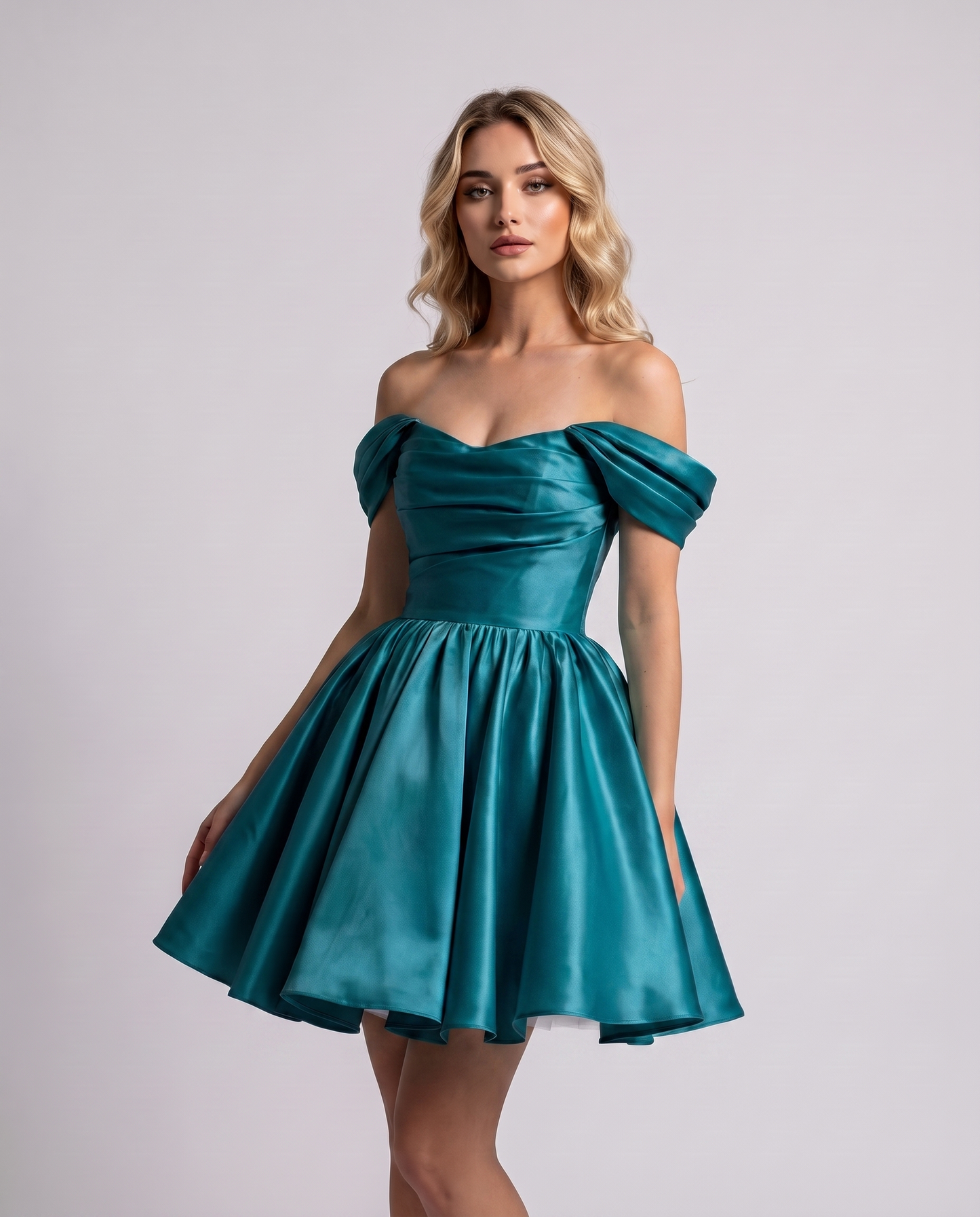 Polyester Satin Off-the-Shoulder Sweetheart A-Line Mini Dress for Party, Cocktail, Evening, Summer, Wedding Guest & Prom Even