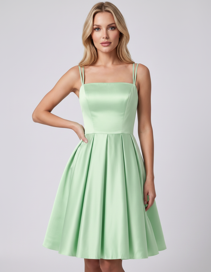 Mint Satin Sleeveless Square Neck A-Line Mini Dress with Pockets | Ramblion | SKU: CMD-583741962840517-MINT-L,CMD-583741962840517-MINT-M,CMD-583741962840517-MINT-S,CMD-583741962840517-MINT-XL,CMD-583741962840517-MINT-XS