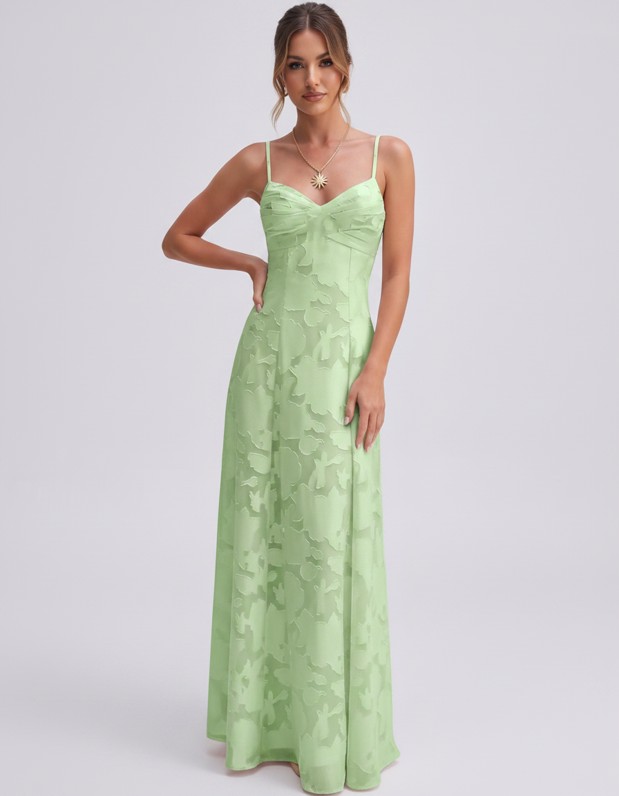 Mint Floral Jacquard Satin Spaghetti Strap Sweetheart A-Line Maxi Dress | Ramblion | SKU: SMD-694281573026418-MINT-L,SMD-694281573026418-MINT-M,SMD-694281573026418-MINT-S,SMD-694281573026418-MINT-XL,SMD-694281573026418-MINT-XS