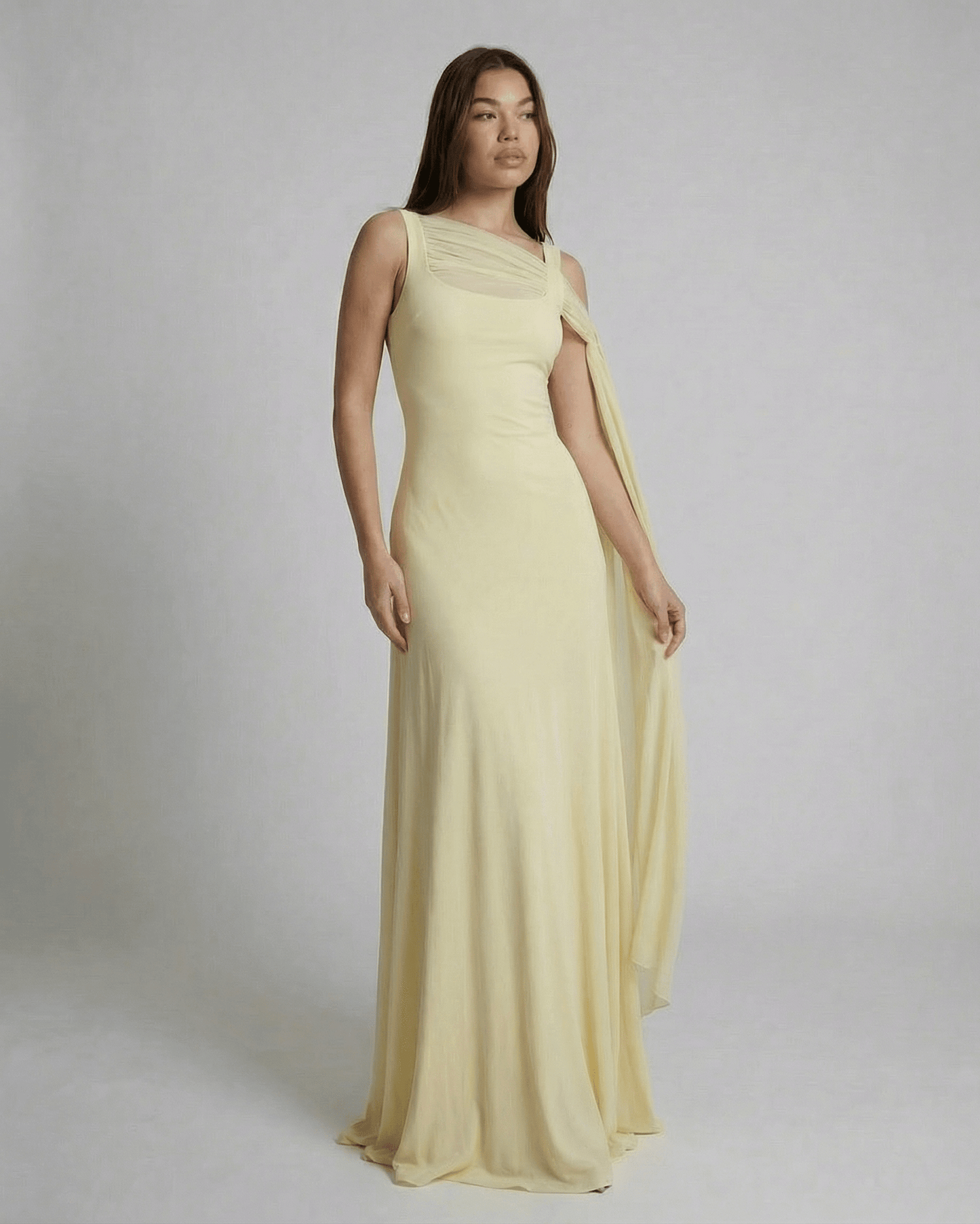Yellow Cotton Bodycon Square Neck Sleeveless Maxi Dress | Formal Occasions & Daily Wear, front view | Ramblion | SKU: SMD-58294-yellow-L-2543,SMD-58294-yellow-M-1987,SMD-58294-yellow-S-8987,SMD-58294-yellow-XL-2720,SMD-58294-yellow-XS-2350