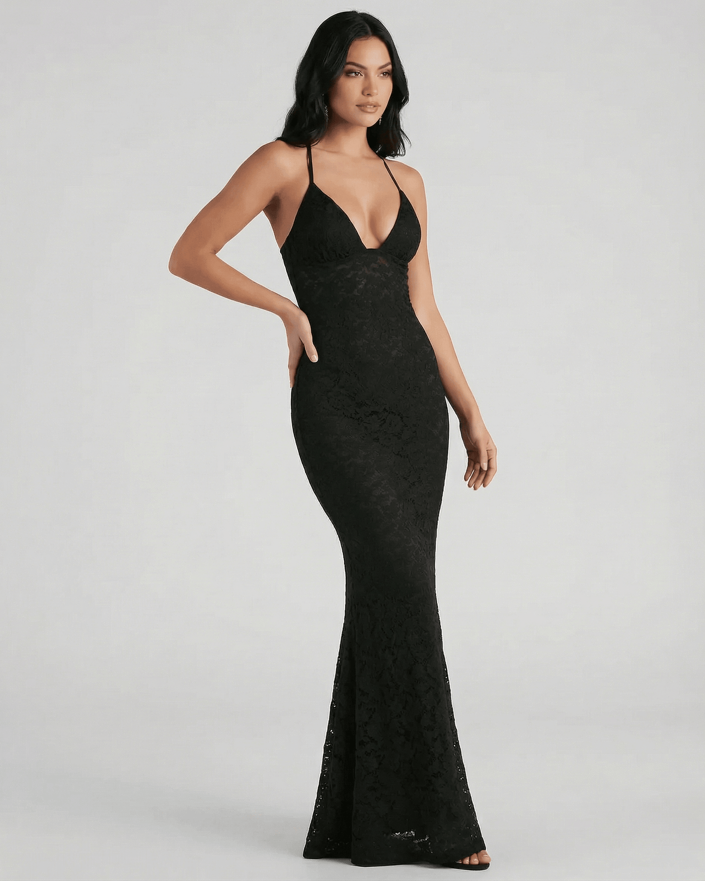 Black Cotton Gown V-Neck Sleeveless Maxi Dress | Guest of Wedding, front view | Ramblion | SKU: NMD-73942-black-L-3006-6302,NMD-73942-black-M-8950-3307,NMD-73942-black-S-9832-6570,NMD-73942-black-XL-118-5741,NMD-73942-black-XS-8081-4367