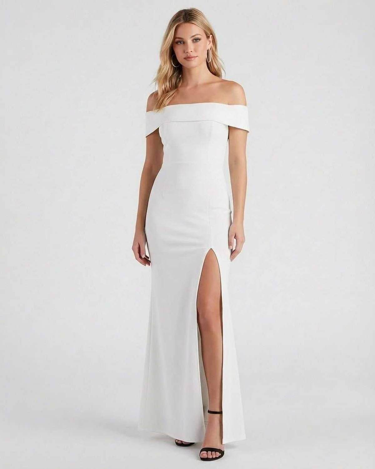 White Bodycon Bardot Neck Sleeveless Maxi Dress | Prom & Evening Parties, front view | Ramblion | SKU: EMD-48392-white-L-8947-3903,EMD-48392-white-M-3920-8720,EMD-48392-white-S-3951-3444,EMD-48392-white-XL-4257-9971,EMD-48392-white-XS-5104-9338