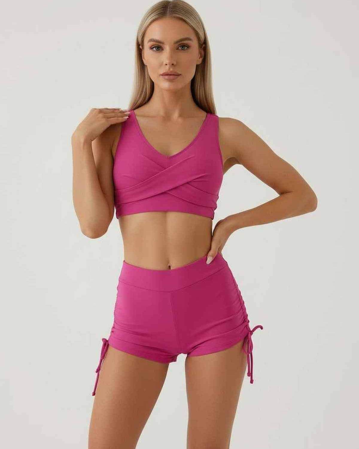 Pink Wrap Neck Sleeveless Set, front view | Ramblion | SKU: MS-58314-pink-L-8041,MS-58314-pink-M-3496,MS-58314-pink-S-7097,MS-58314-pink-XL-3241,MS-58314-pink-XS-4969