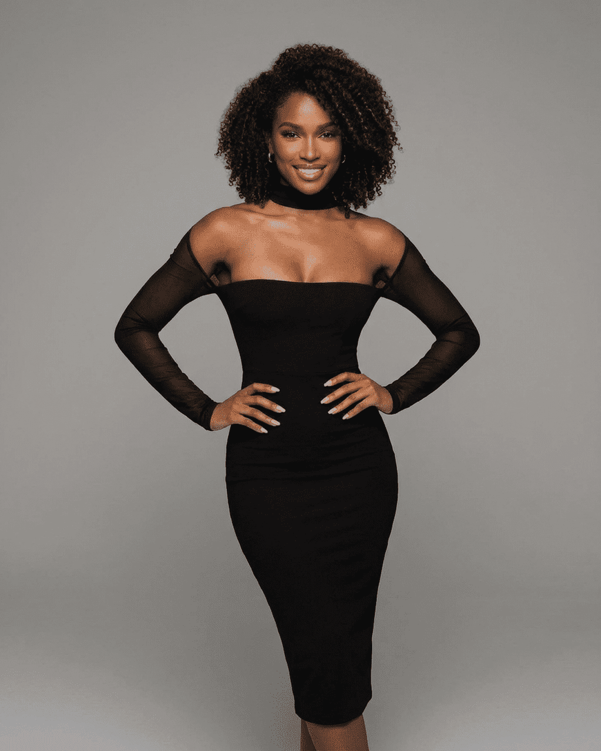 Black Mesh Bodycon Turtle Neck Long Sleeve Midi Dress | Black-Tie Events & Night Out, front view | Ramblion | SKU: AMD-57392-black-L-5326,AMD-57392-black-M-2437,AMD-57392-black-S-2367,AMD-57392-black-XL-6468,AMD-57392-black-XS-4779