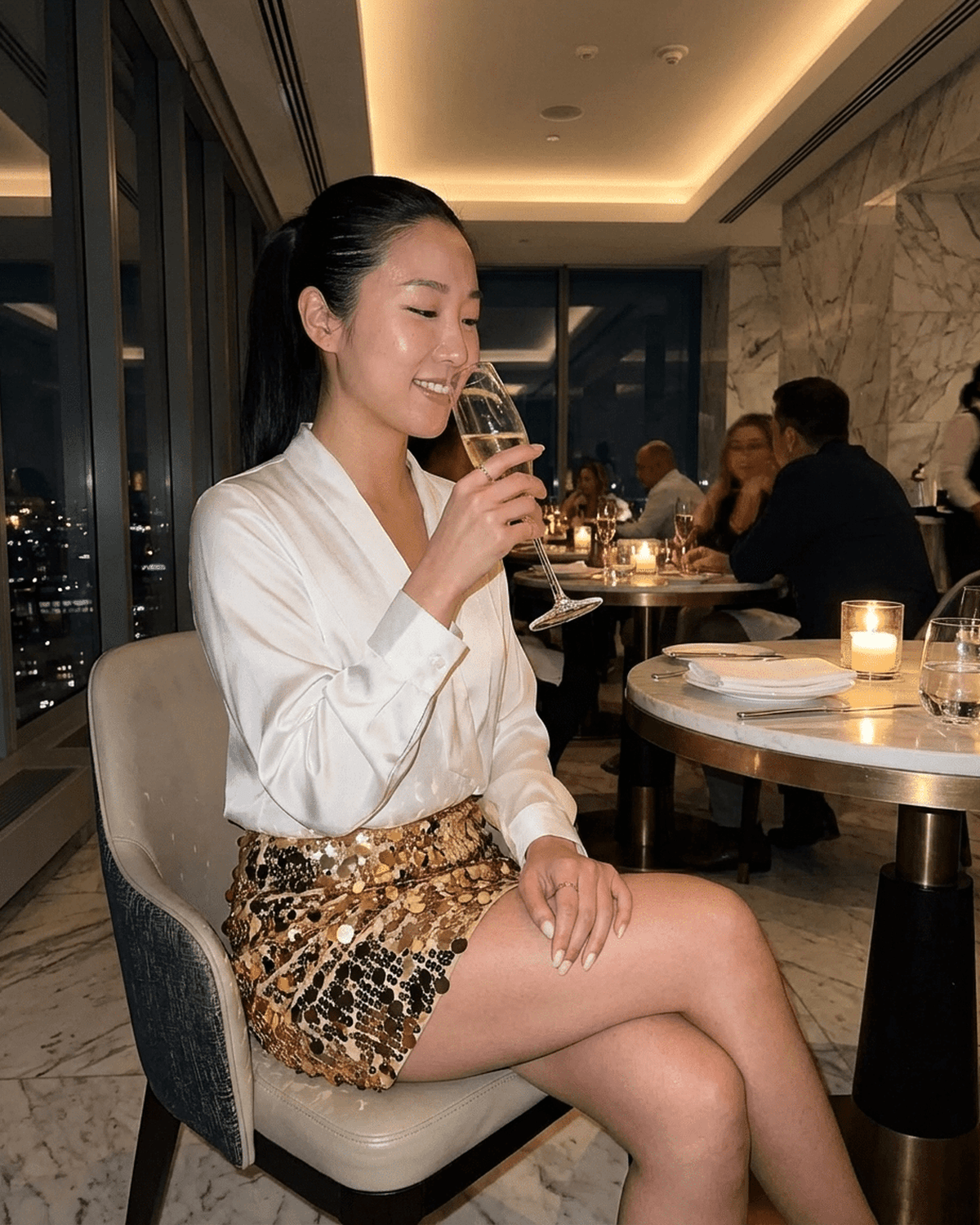 Gold Satin Mini Skirt, lifestyle shot | Ramblion | SKU: AMS-64027-gold-L-3742,AMS-64027-gold-M-8274,AMS-64027-gold-S-6476,AMS-64027-gold-XL-5750,AMS-64027-gold-XS-3410