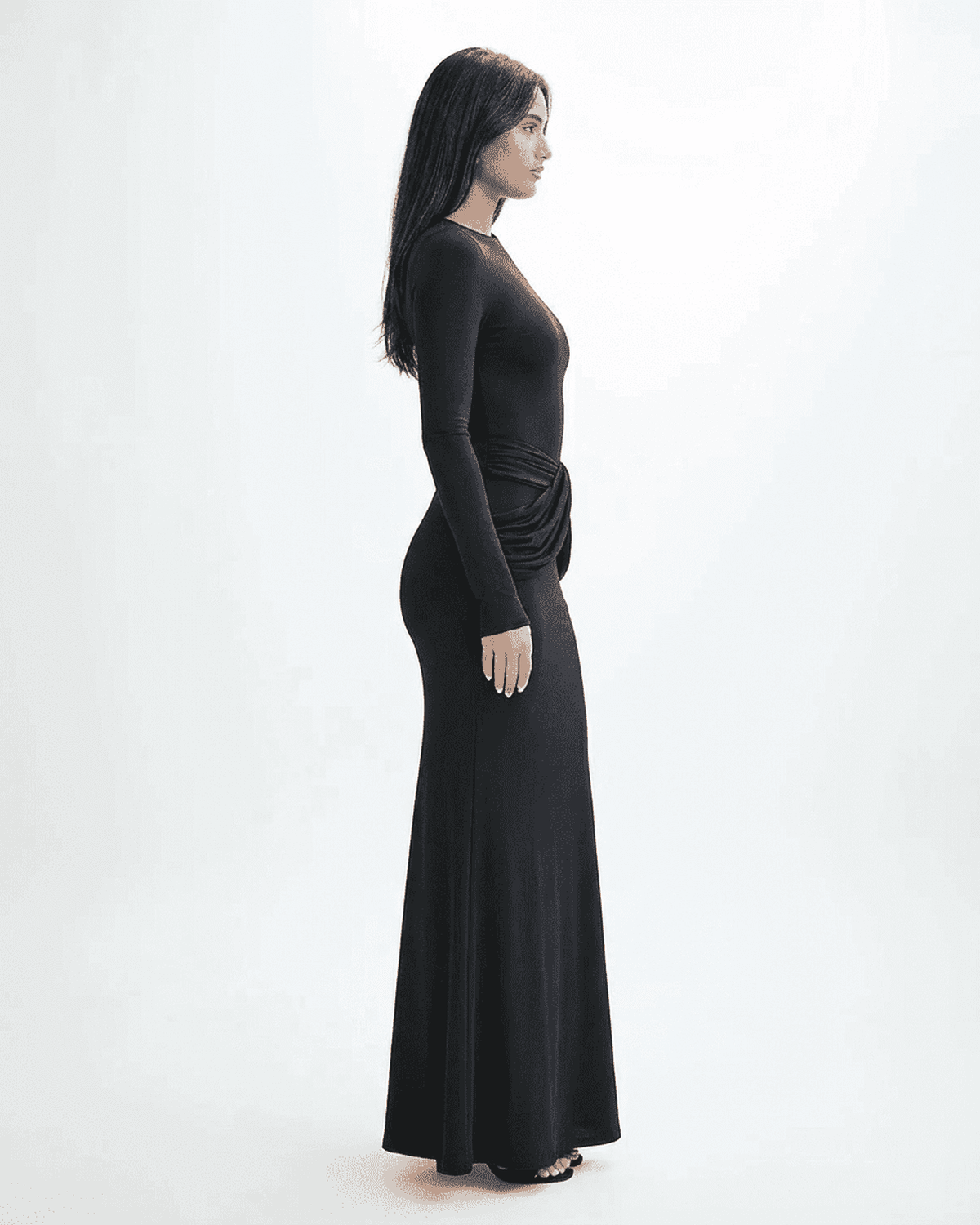 Black Bodycon Crew Neck Long Sleeve Maxi Dress | Wedding Guest, side view | Ramblion | SKU: OMD-58291-black-L-7609-1343,OMD-58291-black-M-8576-3005,OMD-58291-black-S-3516-4729,OMD-58291-black-XL-9702-1507,OMD-58291-black-XS-9008-3799