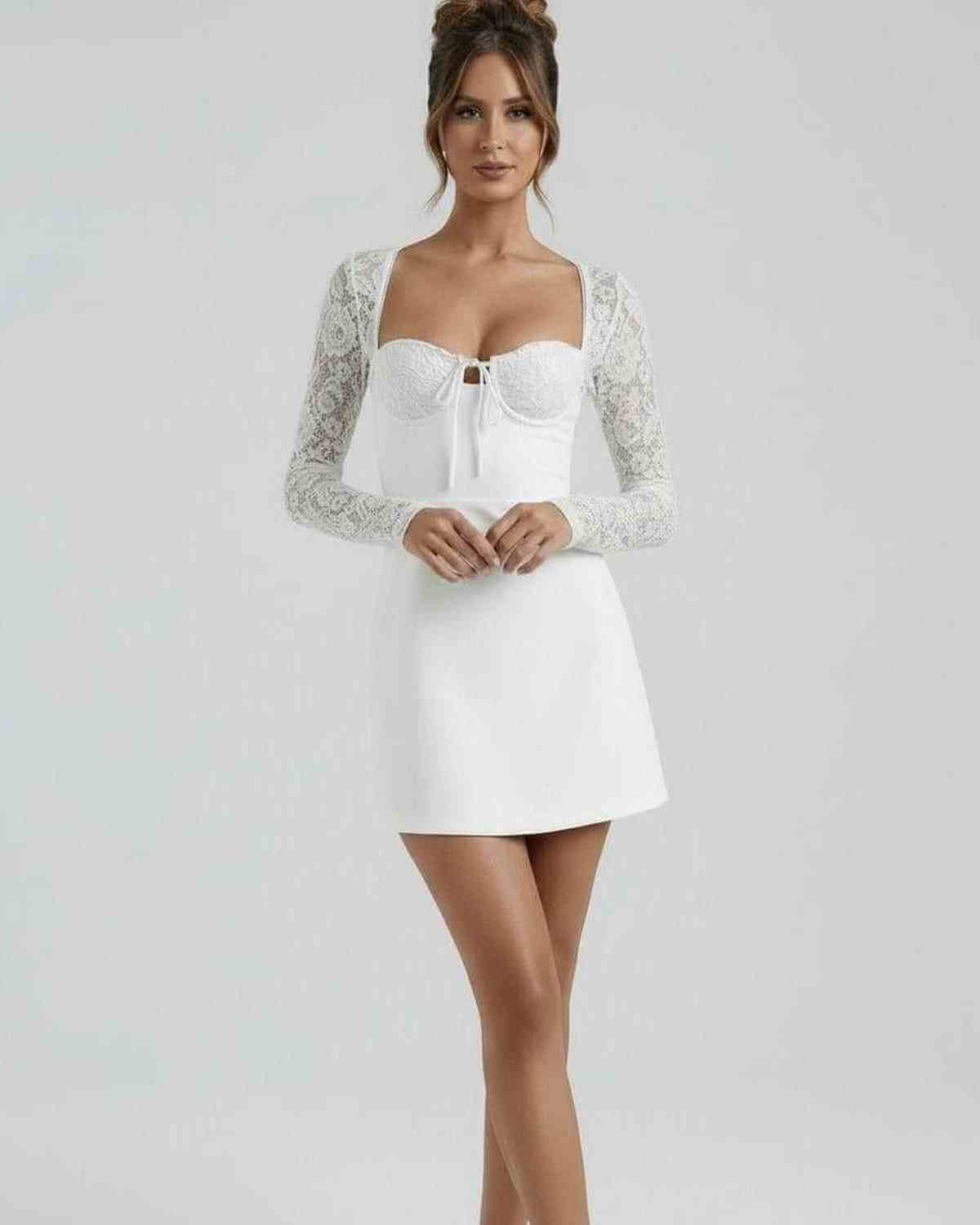 White Satin A-line Square Neck Sleeveless Mini Dress | Formal Occasions & Day-to-Night, front view | Ramblion | SKU: ILD-764221-white-L-3206,ILD-764221-white-M-8281,ILD-764221-white-S-3224,ILD-764221-white-XL-3663,ILD-764221-white-XS-4731