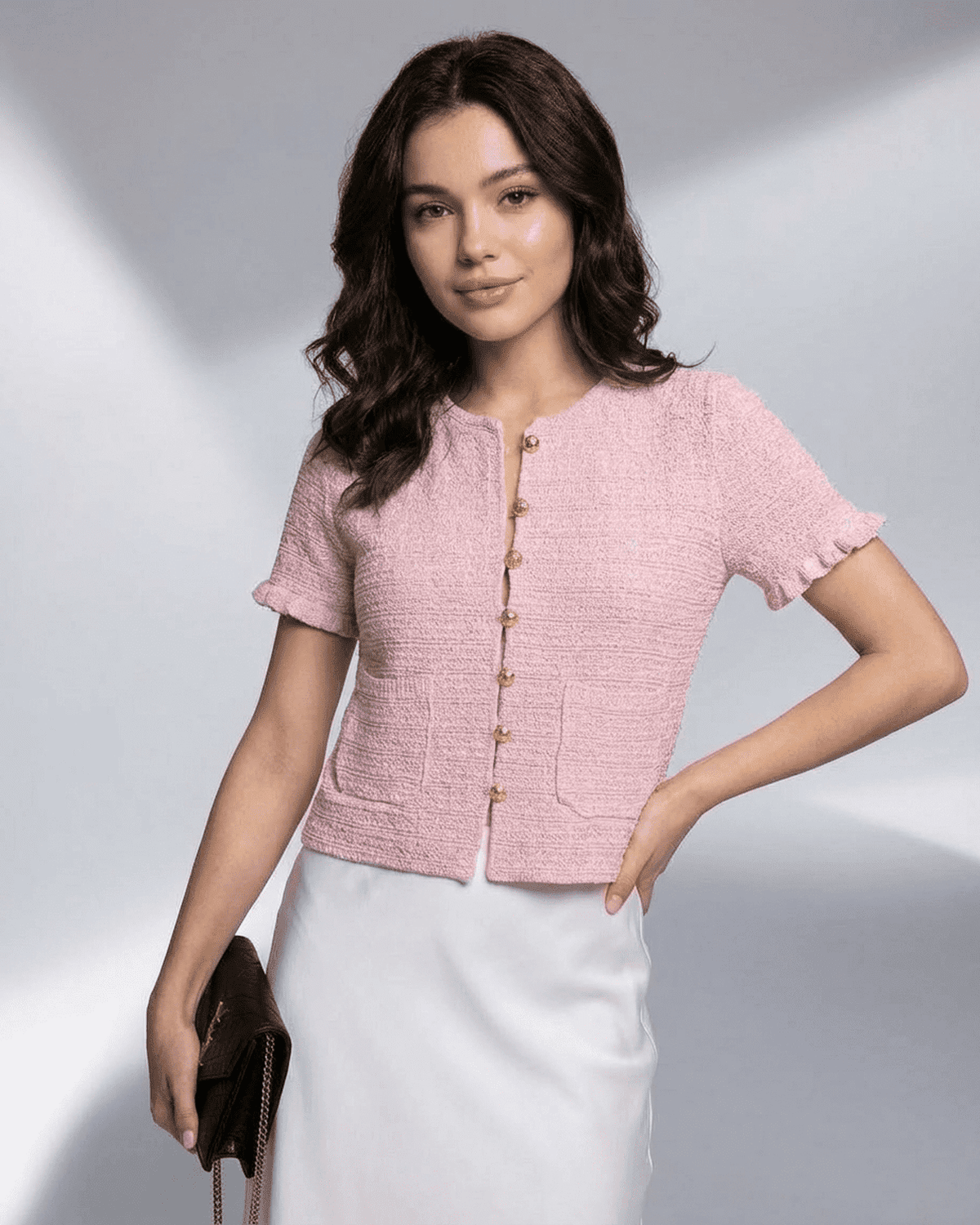 Pink Cotton Cardigan, front view | Ramblion | SKU: CC-58412-pink-L-2824,CC-58412-pink-M-1443,CC-58412-pink-S-5869,CC-58412-pink-XL-6927,CC-58412-pink-XS-7737