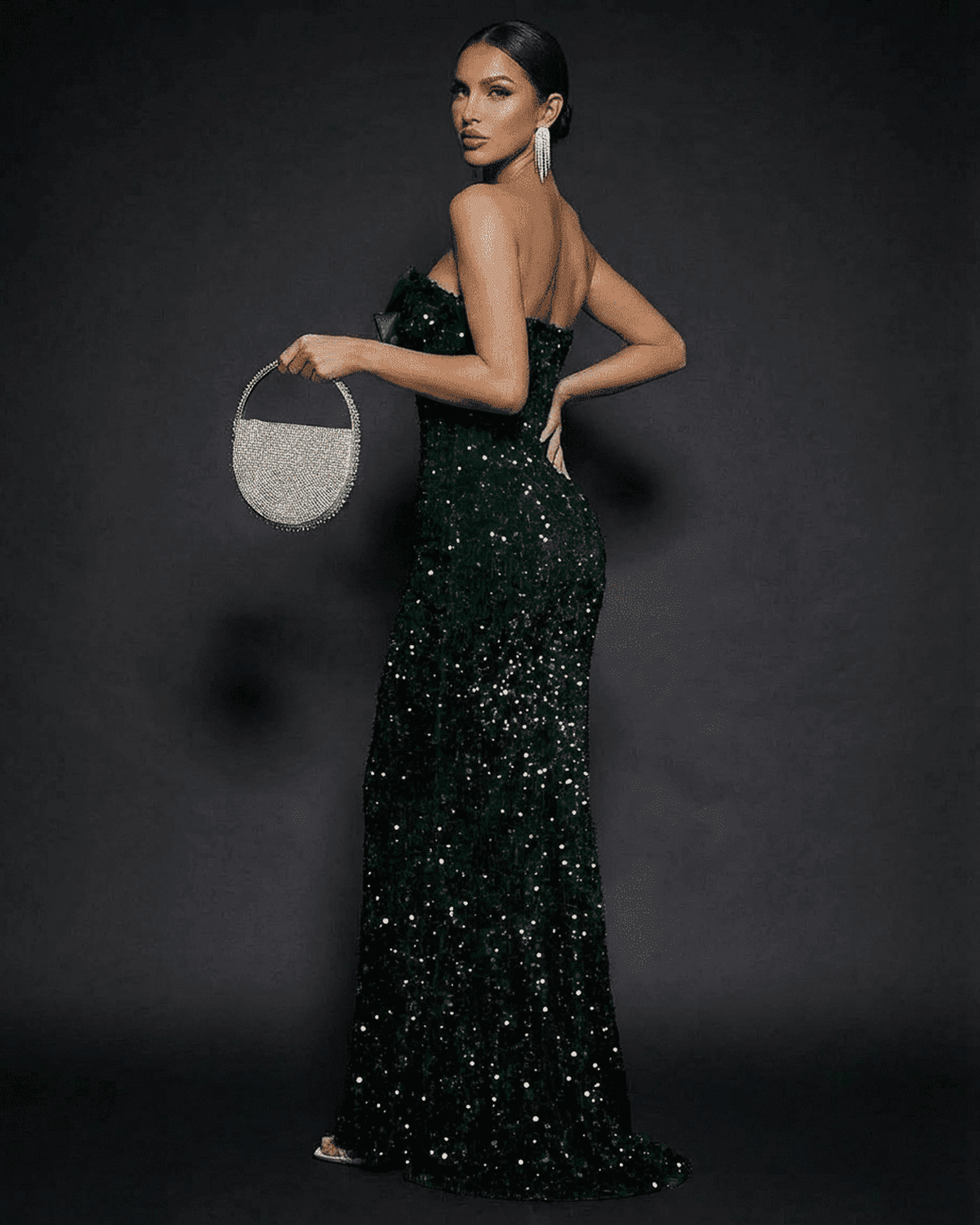 Green Satin Gown Strapless Maxi Dress | Evening Events, Evening Parties, Wedding Guest & Daily Wear, side view | Ramblion | SKU: EMD-74932-green-L-8869,EMD-74932-green-M-4081,EMD-74932-green-S-4081,EMD-74932-green-XL-8062,EMD-74932-green-XS-9514