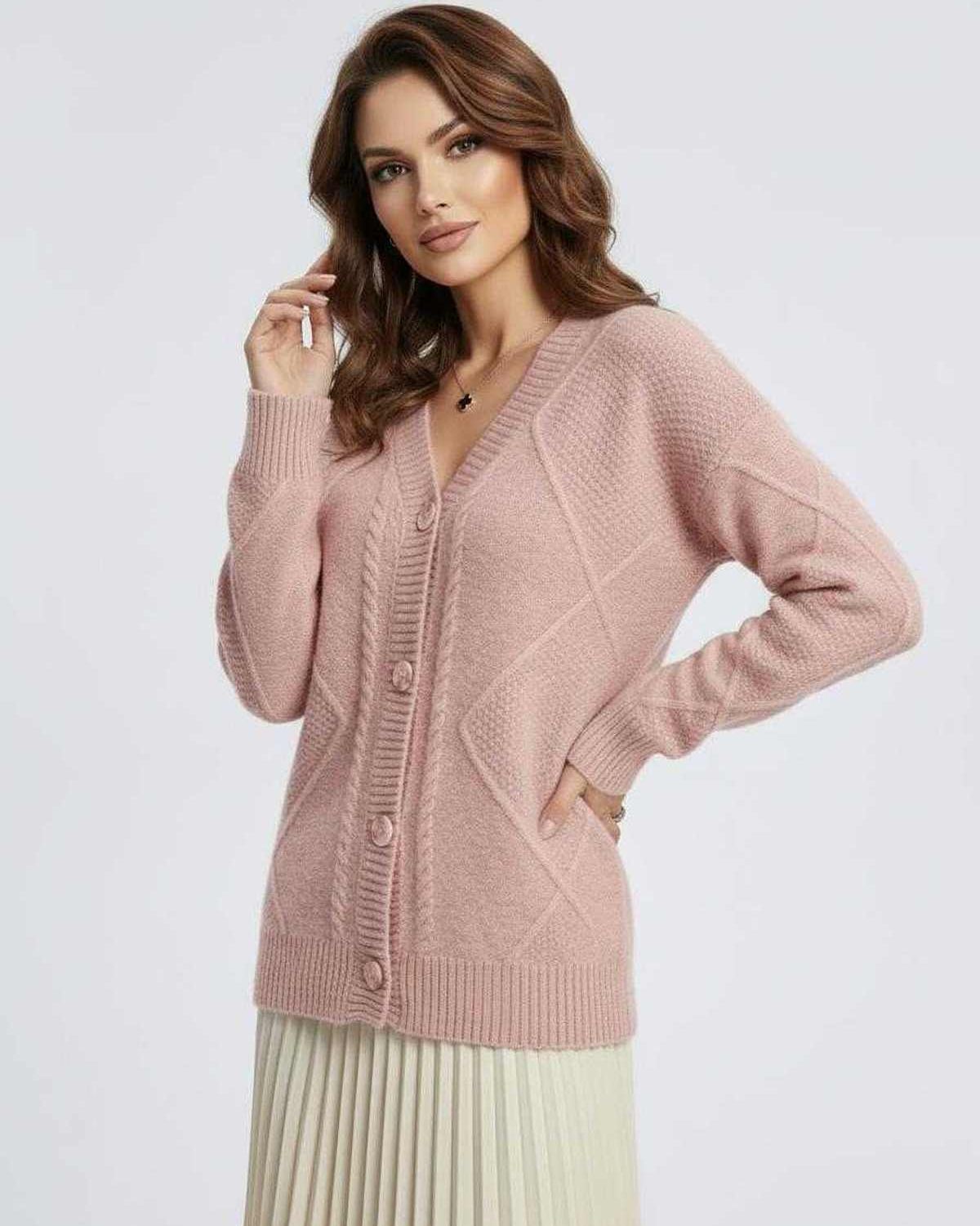 Pink Cardigan, front view | Ramblion | SKU: FC-746281539-pink-L-9918,FC-746281539-pink-M-4069,FC-746281539-pink-S-1855,FC-746281539-pink-XL-7260,FC-746281539-pink-XS-2998