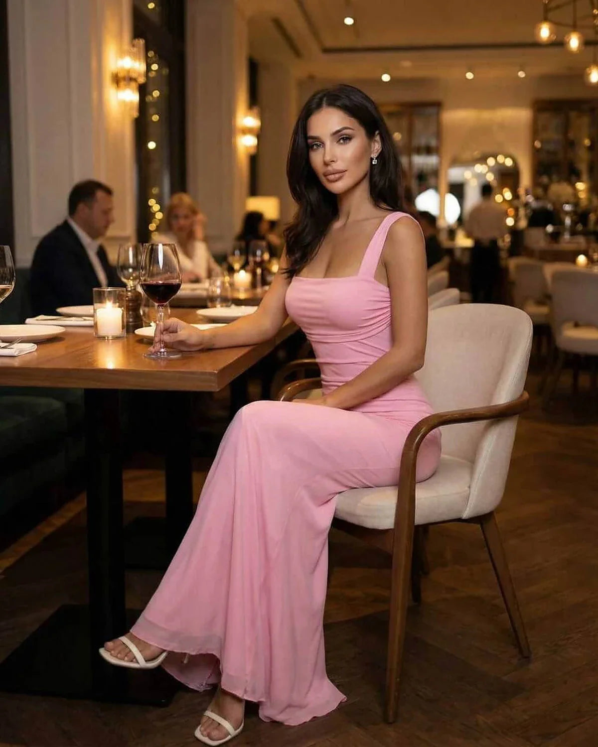 Pink Slip Round Neck Sleeveless Maxi Dress | Black-Tie Events, lifestyle shot | Ramblion | SKU: BMD-482736195-pink-L-5694,BMD-482736195-pink-M-9374,BMD-482736195-pink-S-6177,BMD-482736195-pink-XL-9769,BMD-482736195-pink-XS-4150