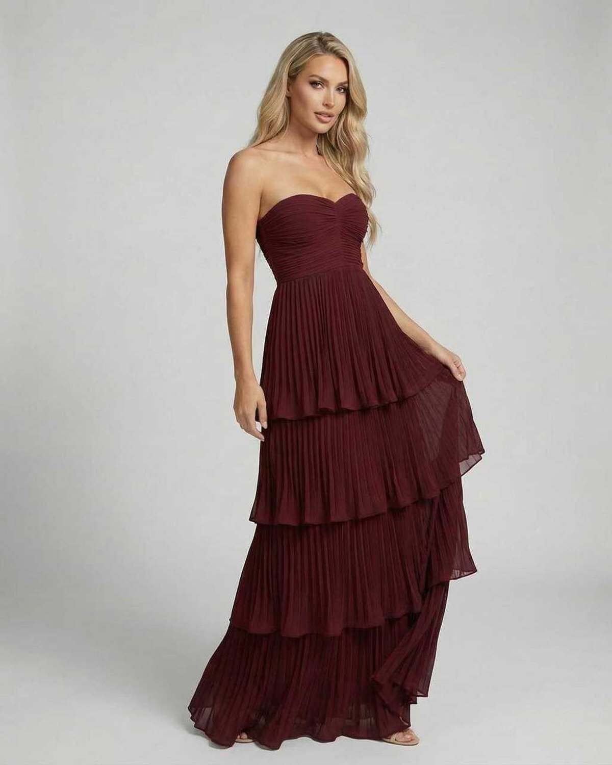 Burgundy Satin Bodycon Strapless Maxi Dress | Formal Events, Night Out, Bridal Showers & Everyday Wear, front view | Ramblion | SKU: VMD-839274615-burgundy-L-3691,VMD-839274615-burgundy-M-744,VMD-839274615-burgundy-S-321,VMD-839274615-burgundy-XL-4534,VMD-839274615-burgundy-XS-4753