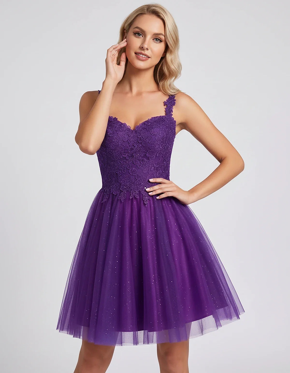 Polyester Tulle Satin Sleeveless Sweetheart V-Neck A-Line Mini Dress for Party, Cocktail, Evening, Summer & Wedding Guest Eve | SKU: ET-584731962841507-PURPLE-L,ET-584731962841507-PURPLE-M,ET-584731962841507-PURPLE-S,ET-584731962841507-PURPLE-XL,ET-584731962841507-PURPLE-XS