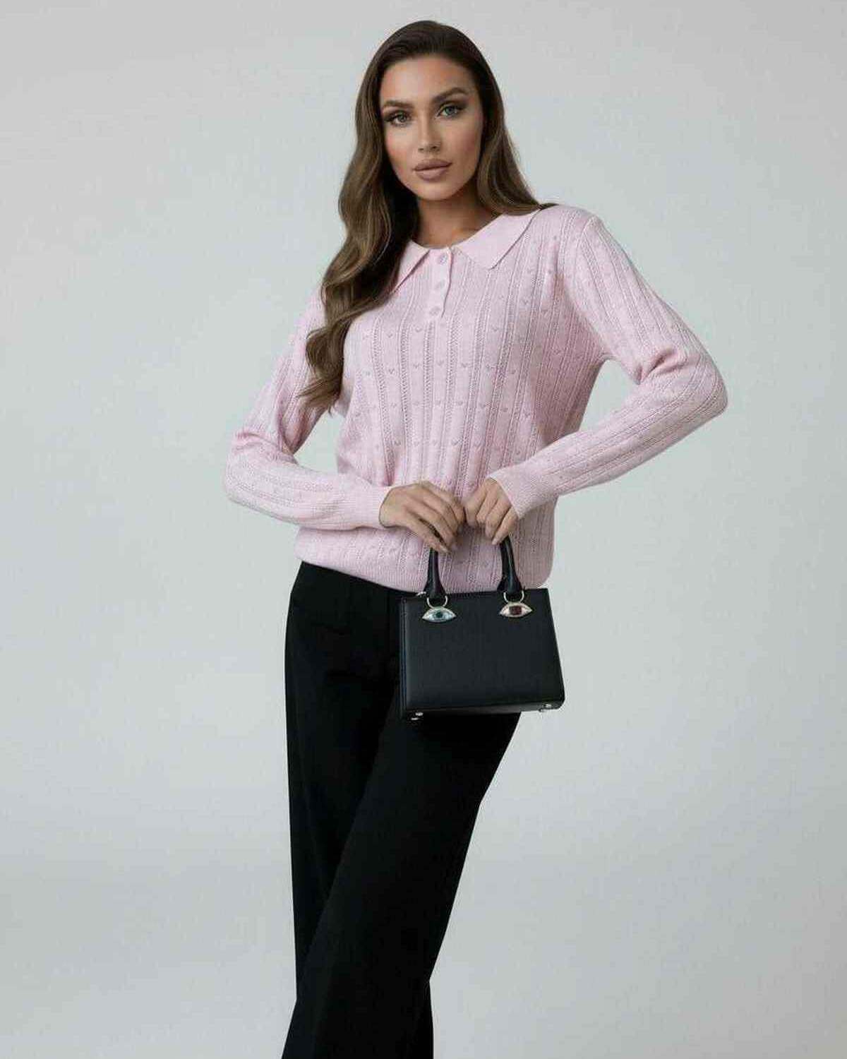 Pink Cotton Sweater, front view | Ramblion | SKU: ES-482916503-pink-L-5196,ES-482916503-pink-M-8917,ES-482916503-pink-S-4538,ES-482916503-pink-XL-9981,ES-482916503-pink-XS-6399