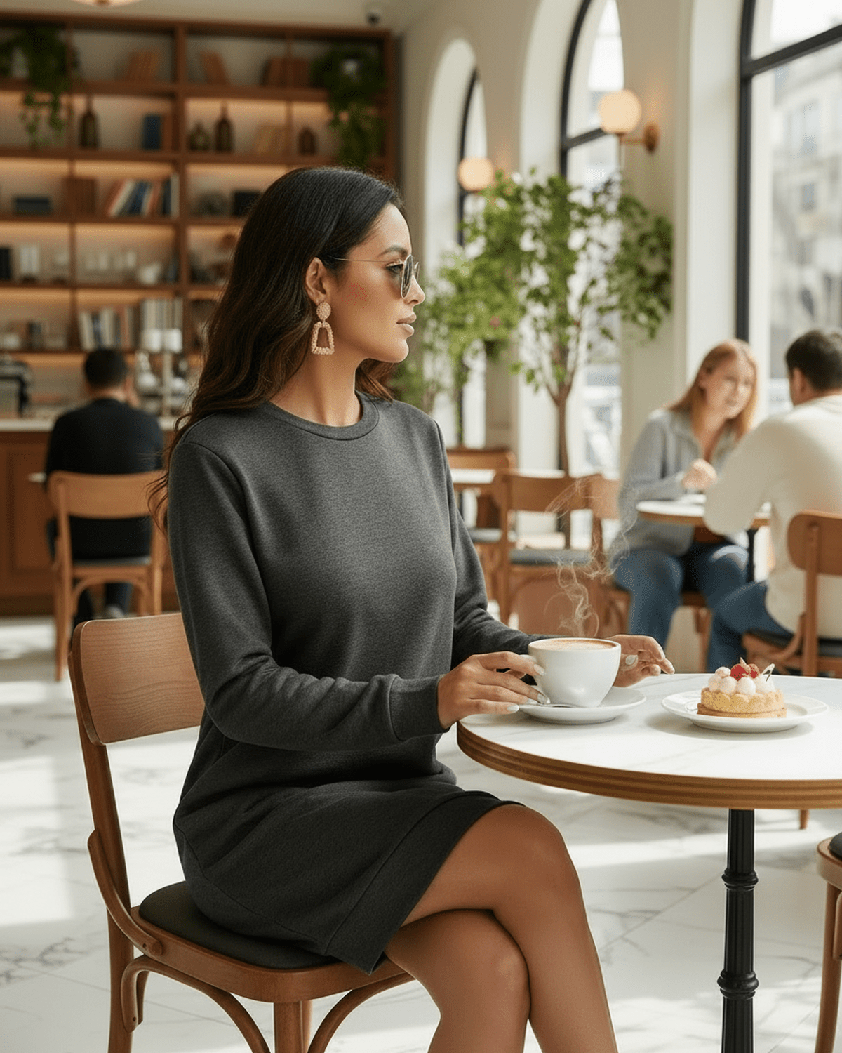 White Cotton Bodycon Round Neck Long Sleeve Mini Dress | Formal Events & Wedding Season, lifestyle shot | Ramblion | SKU: AMD-784321065-charcoal-L-7641,AMD-784321065-charcoal-M-2560,AMD-784321065-charcoal-S-4571,AMD-784321065-charcoal-XL-5236,AMD-784321065-charcoal-XS-2476