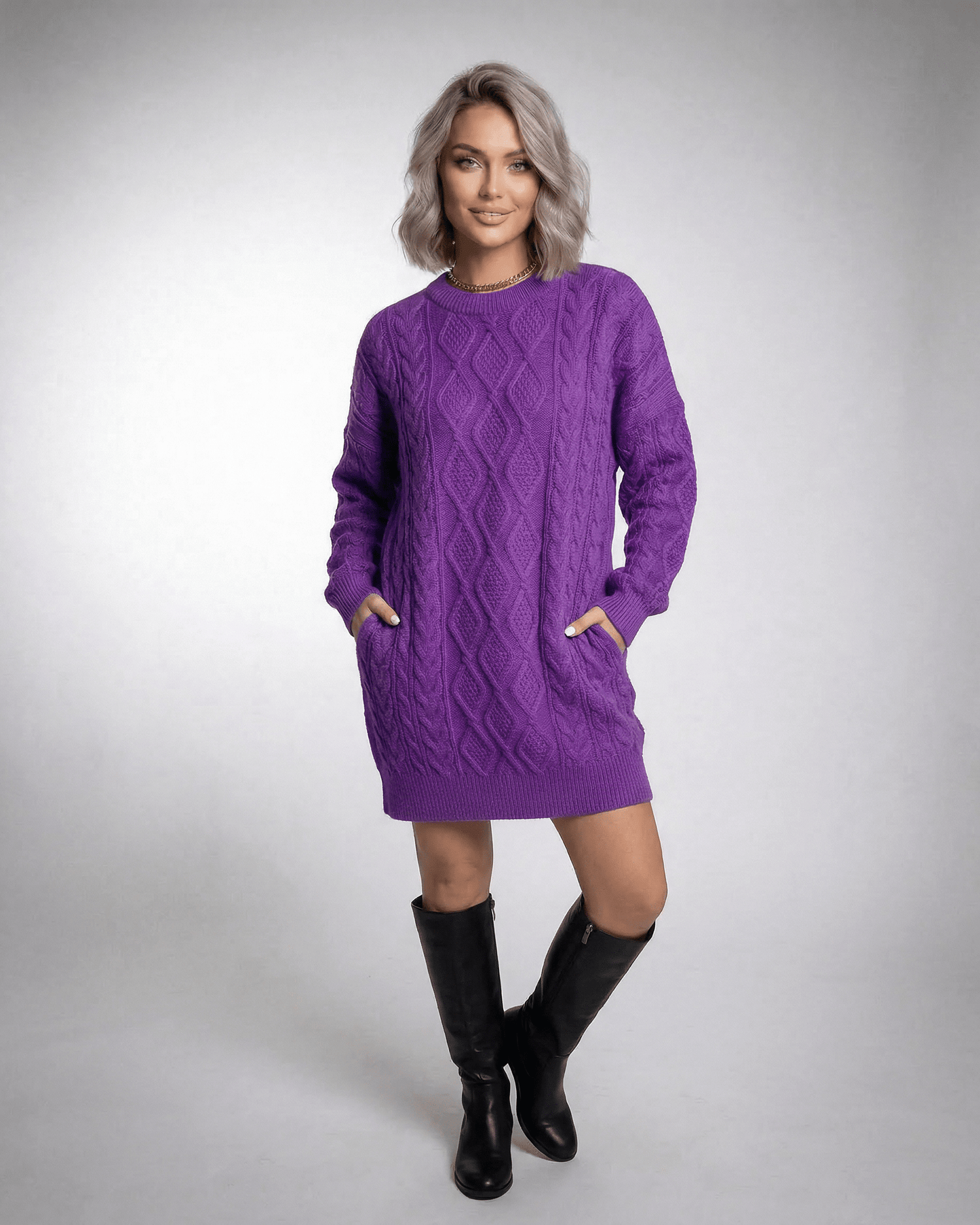 Purple Bodycon Round Neck Long Sleeve Mini Dress | Cocktail Hour & Bridal Showers, front view | Ramblion | SKU: VMD-391827465-purple-L-1963,VMD-391827465-purple-M-3855,VMD-391827465-purple-S-4506,VMD-391827465-purple-XL-6279,VMD-391827465-purple-XS-6134
