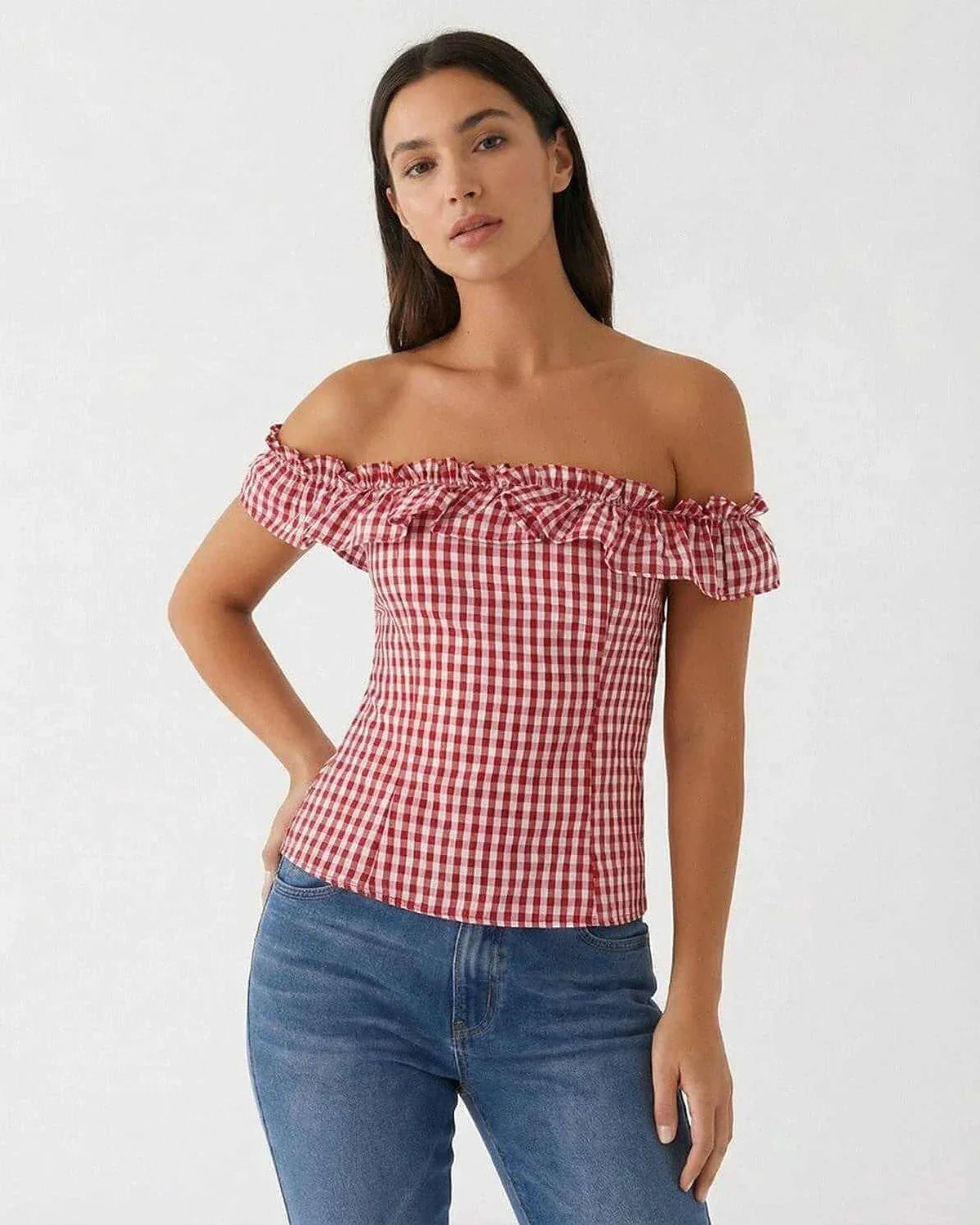 Red Cotton Top, front view | Ramblion | SKU: RG-59214-red-L-9135,RG-59214-red-M-5499,RG-59214-red-S-6867,RG-59214-red-XL-3555,RG-59214-red-XS-8932
