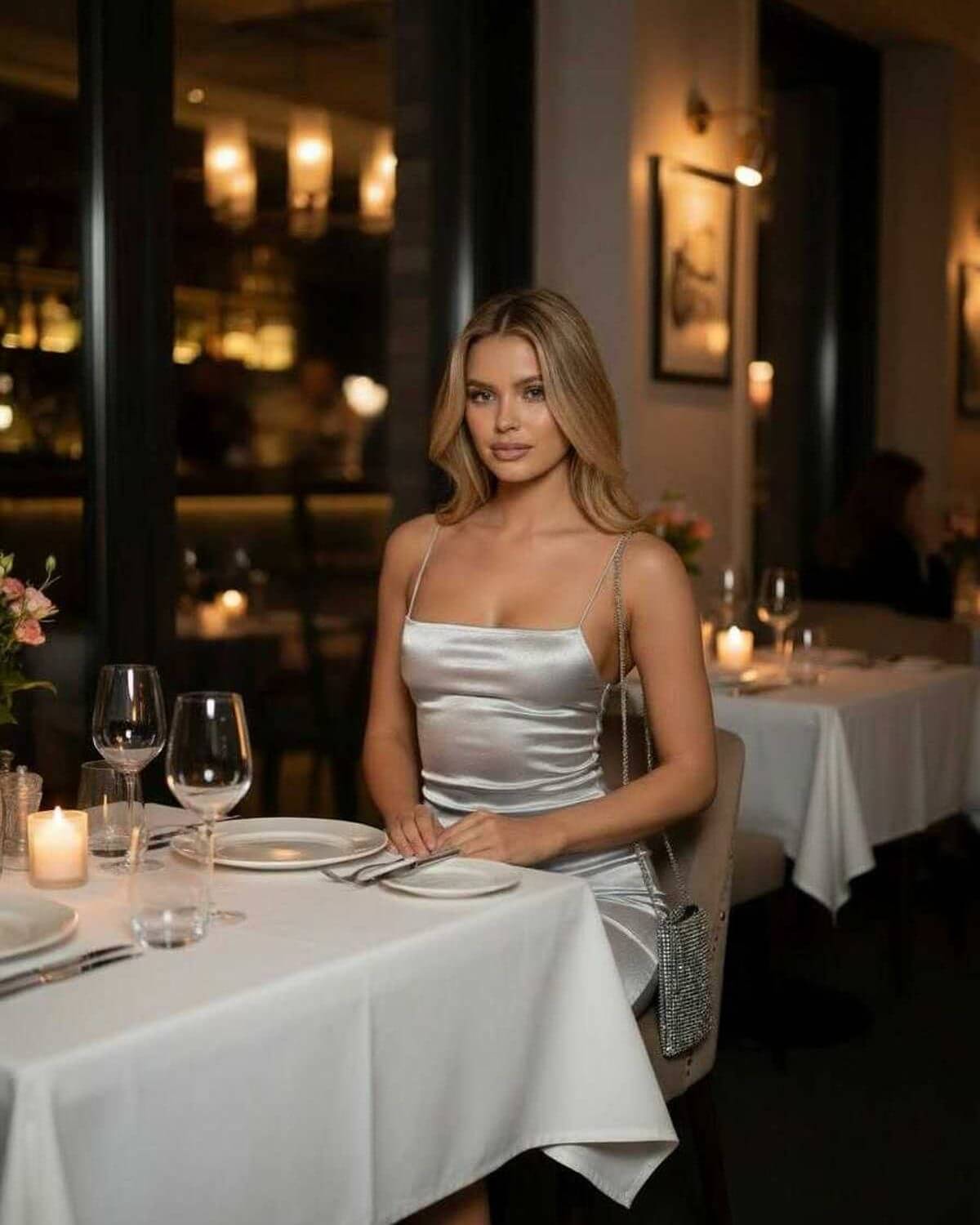 Silver Satin Slip Square Neck Sleeveless Mini Dress | Wedding Season, lifestyle shot | Ramblion | SKU: CMD-274839105-silver-L-3230,CMD-274839105-silver-M-3540,CMD-274839105-silver-S-4319,CMD-274839105-silver-XL-9701,CMD-274839105-silver-XS-4740