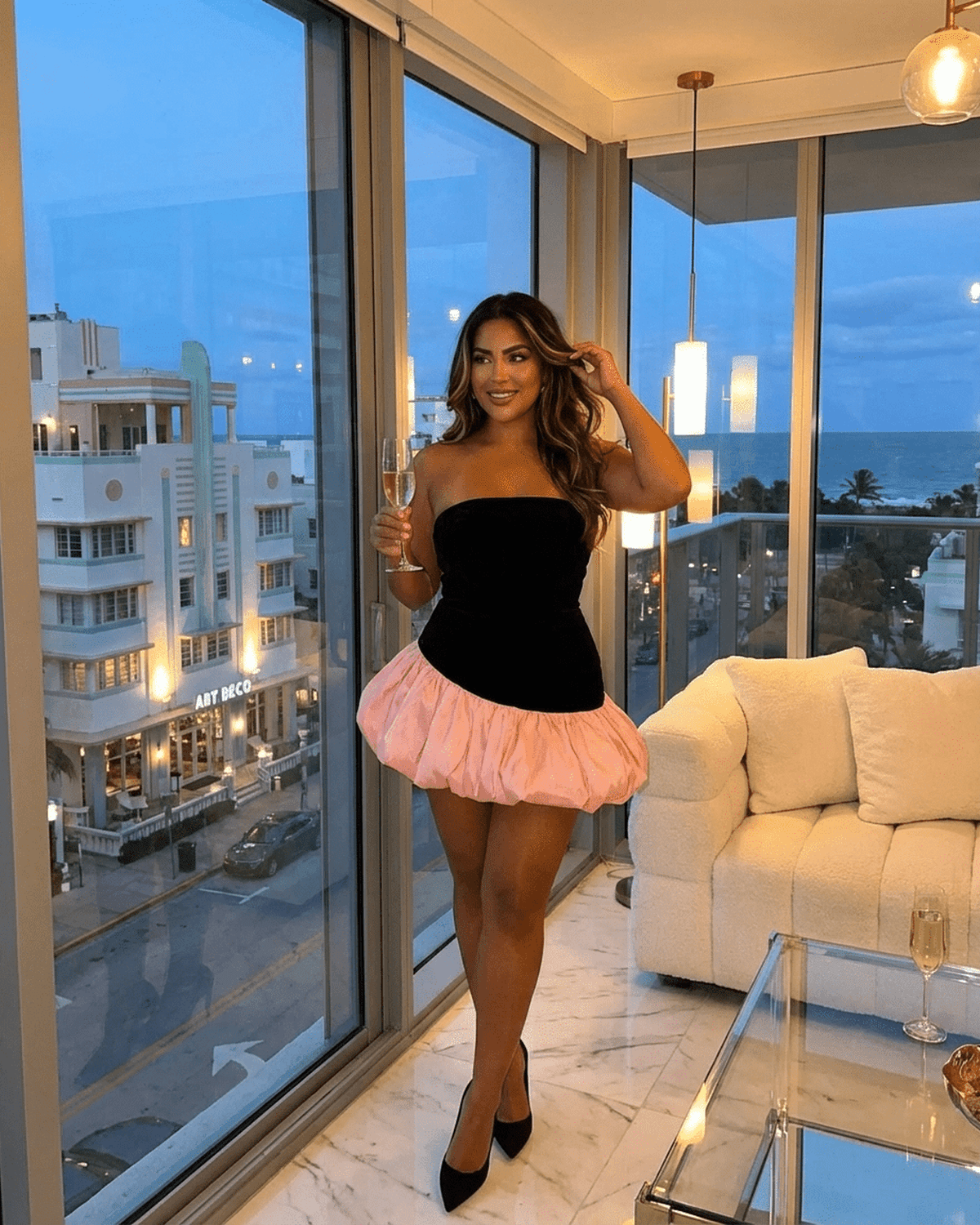 Black Velvet Bodycon Strapless Mini Dress | Gala Nights & Cocktail Parties, lifestyle shot | Ramblion | SKU: SLN-29384-black-pink-L-1716,SLN-29384-black-pink-M-6498,SLN-29384-black-pink-S-3498,SLN-29384-black-pink-XL-4869,SLN-29384-black-pink-XS-4361