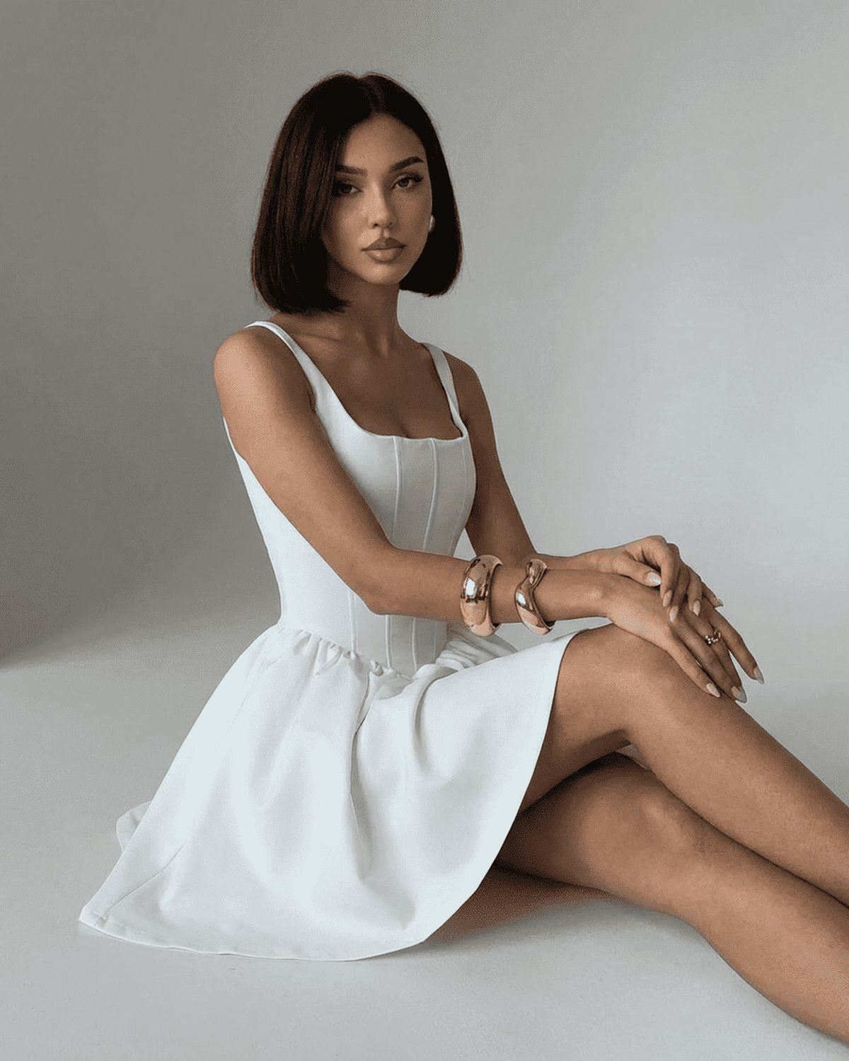 White Satin A-line Square Neck Sleeveless Mini Dress | Guest of Wedding, front view | Ramblion | SKU: AMD-48291-white-L-5329-1060,AMD-48291-white-M-8069-4274,AMD-48291-white-S-1263-766,AMD-48291-white-XL-7378-846,AMD-48291-white-XS-1217-1959