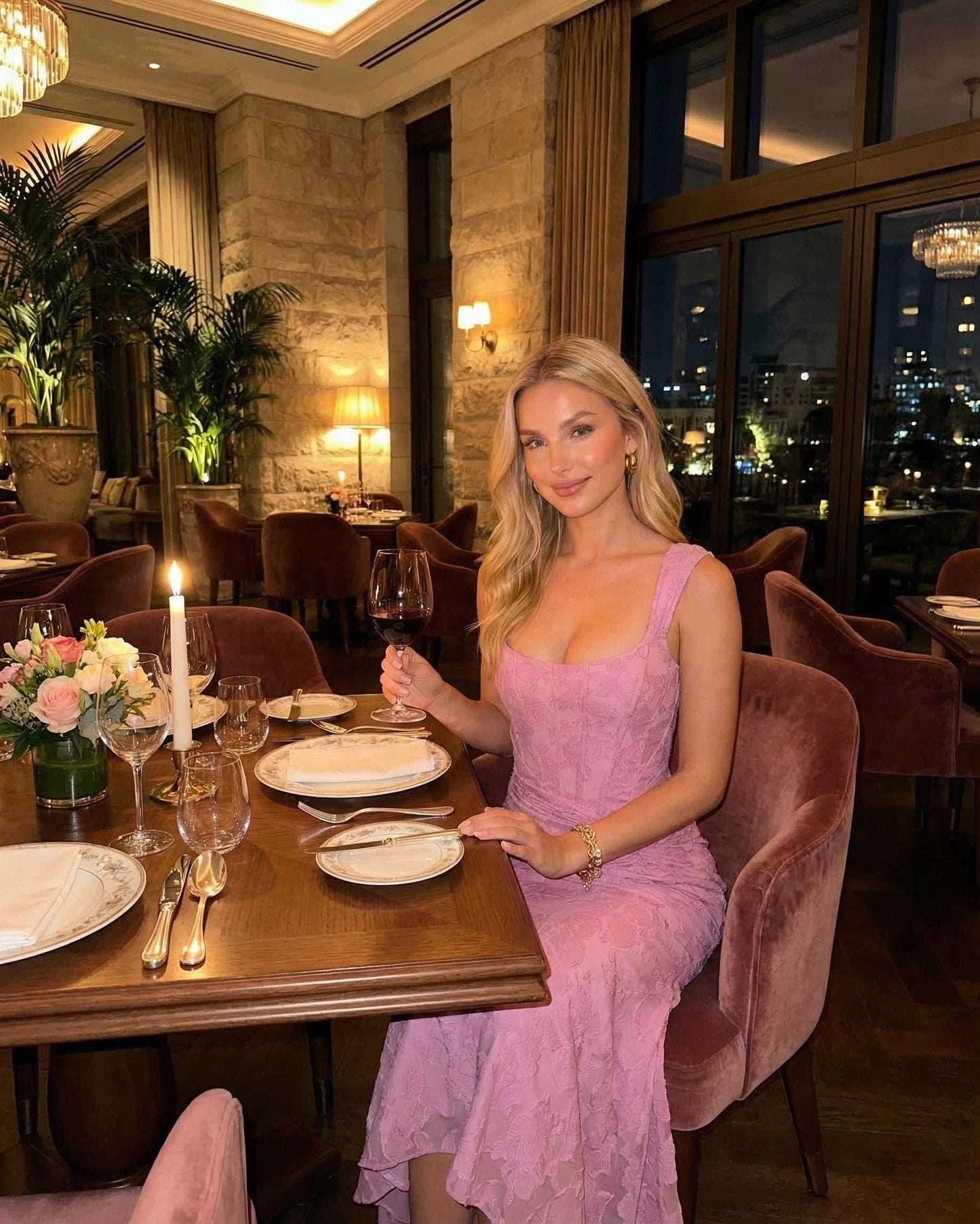 Pink Satin Gown Square Neck Sleeveless Maxi Dress | Formal Occasions & Evening Parties, lifestyle shot | Ramblion | SKU: LMX-912837465-pink-L-1709,LMX-912837465-pink-M-5897,LMX-912837465-pink-S-6837,LMX-912837465-pink-XL-6330,LMX-912837465-pink-XS-4373