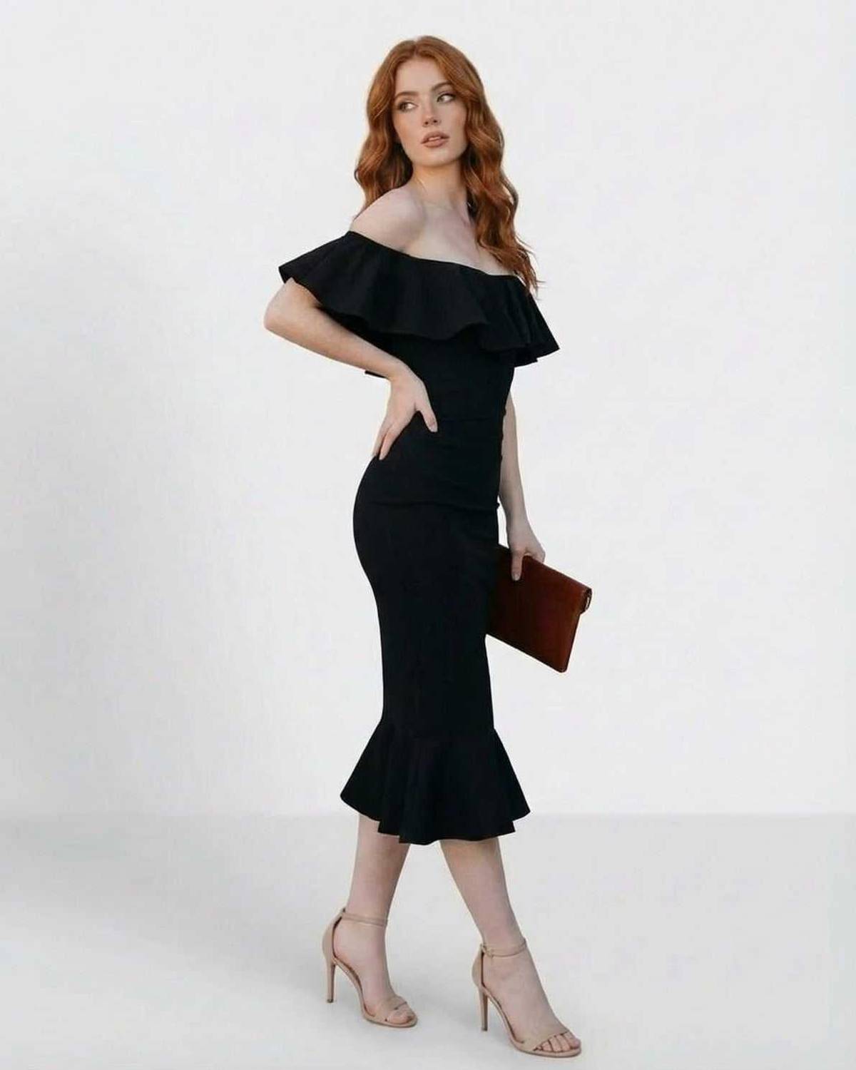 Black Satin Bodycon Boat Neck Sleeveless Midi Dress | Formal Events & Party Nights, side view | Ramblion | SKU: NMD-69184-black-L-5287,NMD-69184-black-M-867,NMD-69184-black-S-5903,NMD-69184-black-XL-423,NMD-69184-black-XS-9505
