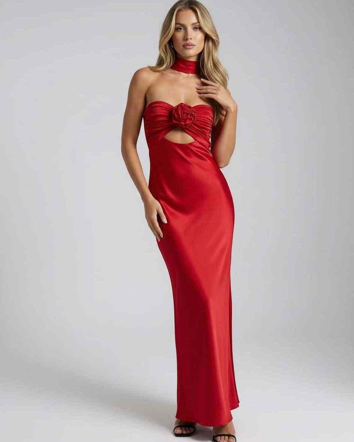 Red Satin Bodycon Strapless Maxi Dress | Formal Occasions & Party Nights, front view | Ramblion | SKU: CMD-593824761-red-L-237,CMD-593824761-red-M-4803,CMD-593824761-red-S-7185,CMD-593824761-red-XL-8595,CMD-593824761-red-XS-1802