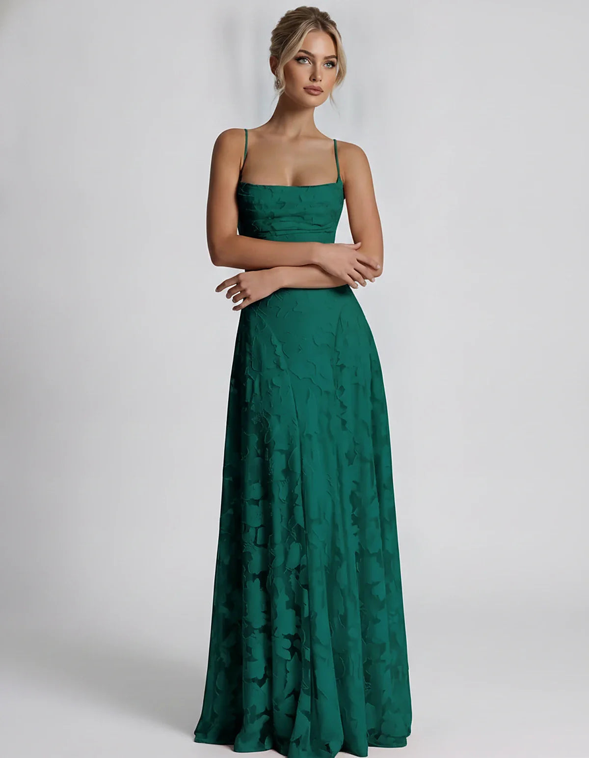 Floral Jacquard Spaghetti Strap Square Neck A-Line Maxi Dress for Party, Cocktail, Evening, Wedding Guest & Summer Events, fr | SKU: VMD-582741963085214-BLUEGREEN-L,VMD-582741963085214-BLUEGREEN-M,VMD-582741963085214-BLUEGREEN-S,VMD-582741963085214-BLUEGREEN-XL,VMD-582741963085214-BLUEGREEN-XS