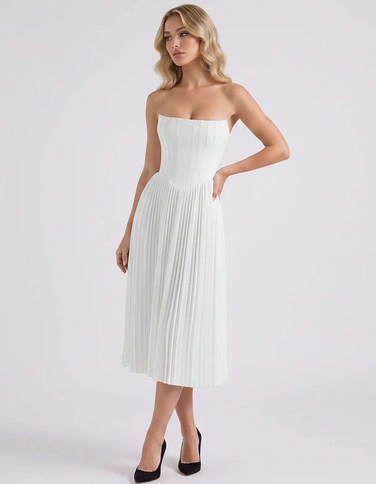 Plum,black,light Blue,blush,lavender,royal Blue,wine,navy,lilac,pink,red,white Satin Slip Strapless Midi Dress | Formal Event | SKU: VMD-482716395104827-WHITE-L,VMD-482716395104827-WHITE-M,VMD-482716395104827-WHITE-S,VMD-482716395104827-WHITE-XL,VMD-482716395104827-WHITE-XS