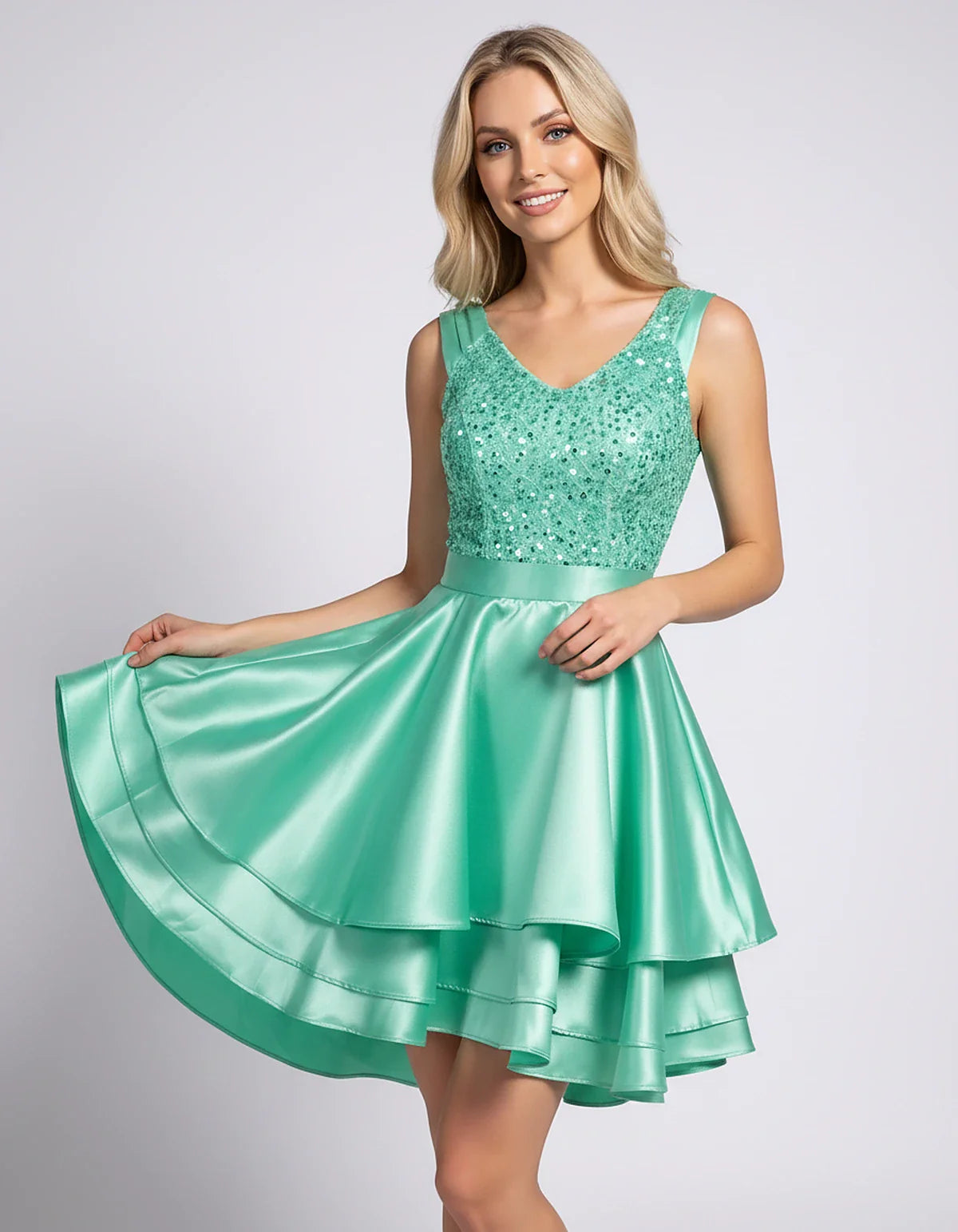 100% Polyester Sleeveless V-Neck A-Line Mini Dress with Sequined Bodice for Party, Cocktail, Evening, Summer & Wedding Guest | SKU: VMD-584731920164857-MINT-L,VMD-584731920164857-MINT-M,VMD-584731920164857-MINT-S,VMD-584731920164857-MINT-XL,VMD-584731920164857-MINT-XS