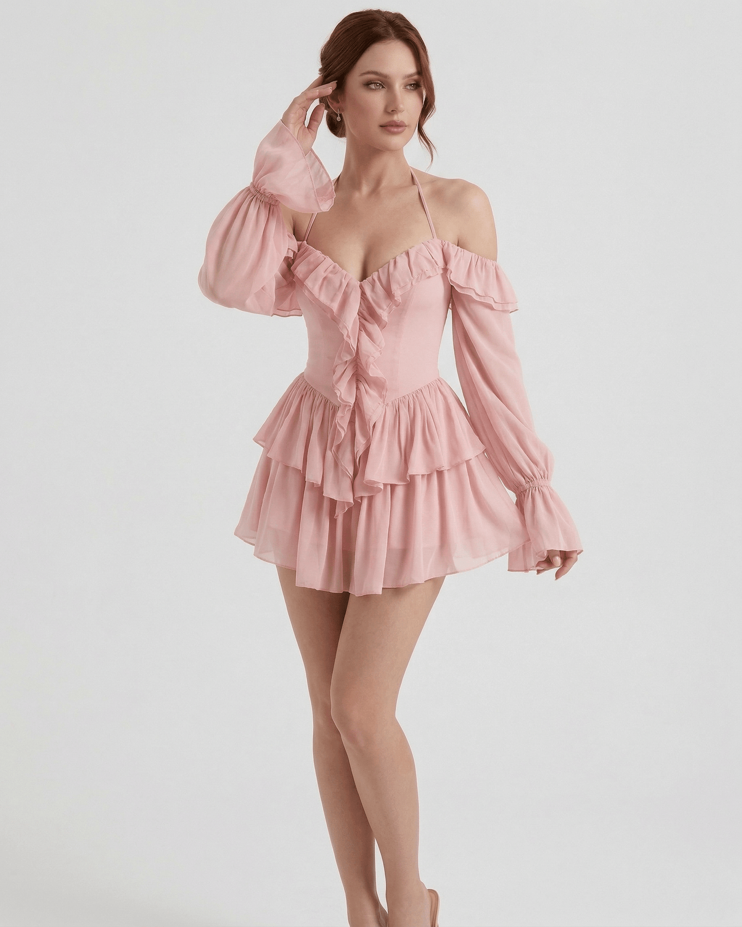 Pink Satin Bodycon Halter Sleeveless Mini Dress | Prom, Cocktail Hour & Weekend Wear, front view | Ramblion | SKU: RMD-953812-pink-L-6210,RMD-953812-pink-M-9365,RMD-953812-pink-S-1880,RMD-953812-pink-XL-8656,RMD-953812-pink-XS-7189