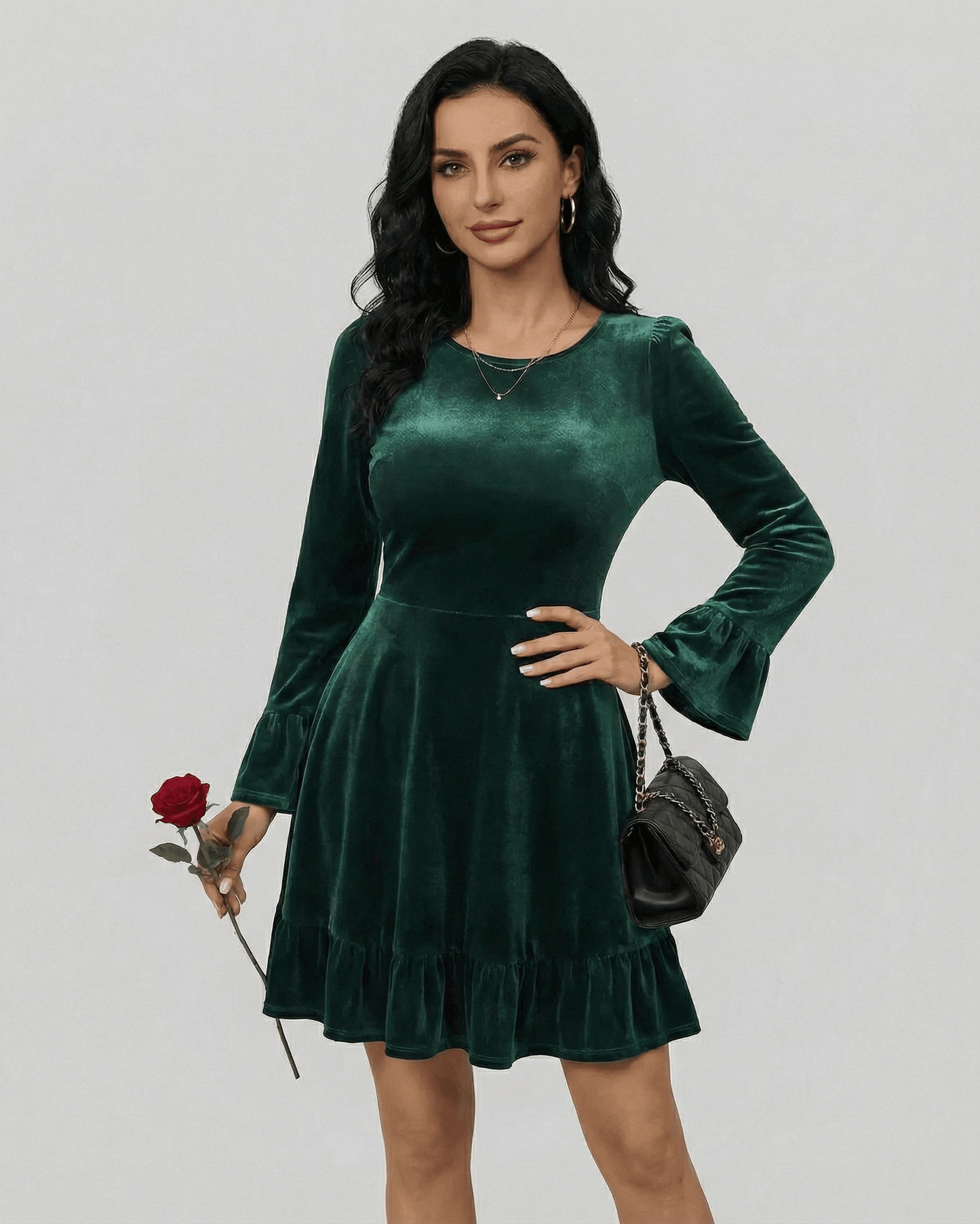 Green Cotton A-line Round Neck Long Sleeve Mini Dress | Black-Tie Events, Cocktail Hour & Casual Wear, front view | Ramblion | SKU: EMD-73952-green-L-5177-2553,EMD-73952-green-M-1044-6795,EMD-73952-green-S-9162-1649,EMD-73952-green-XL-518-7255,EMD-73952-green-XS-3825-4648